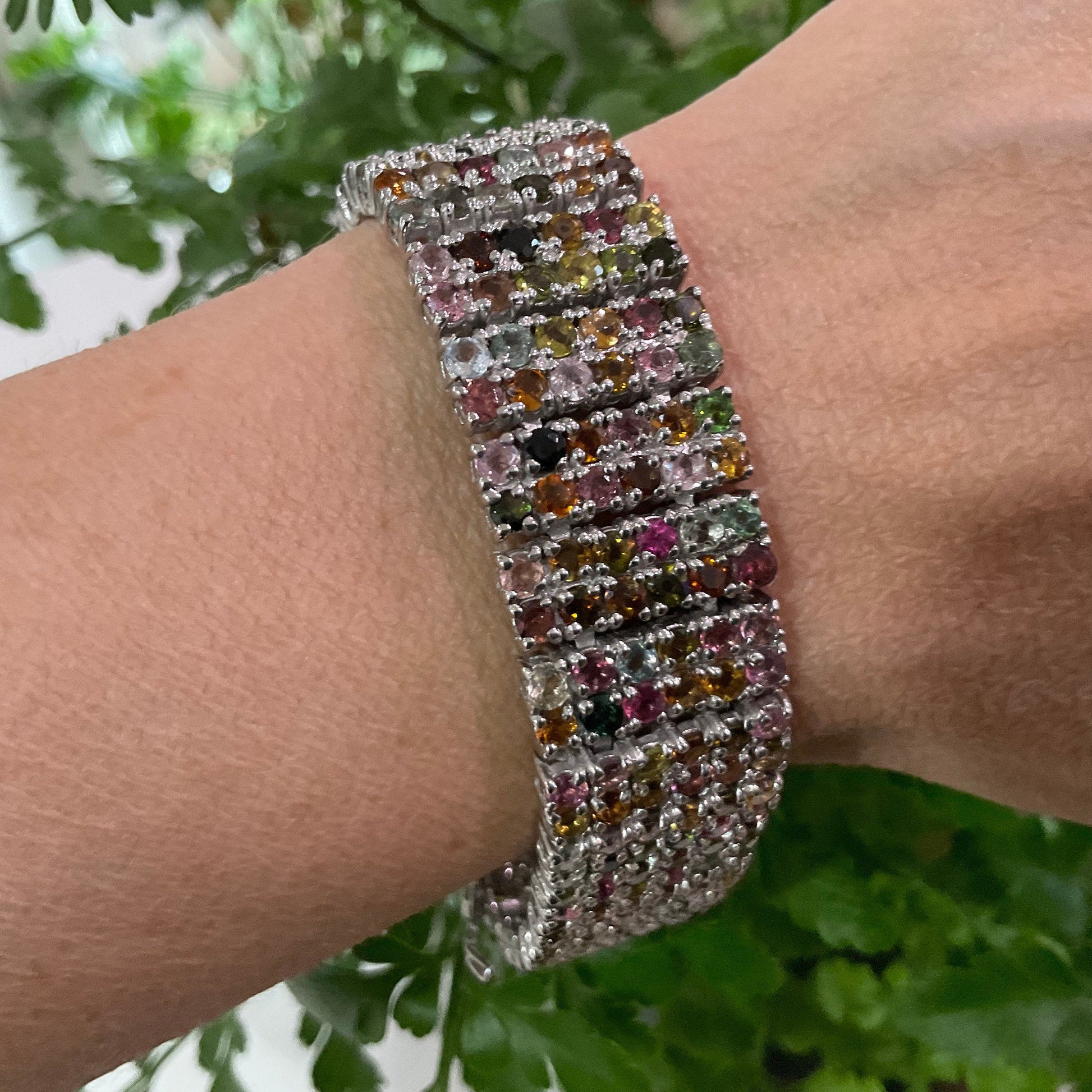 Sterling Silver Natural tourmaline wide bracelet Colors Of Etnika