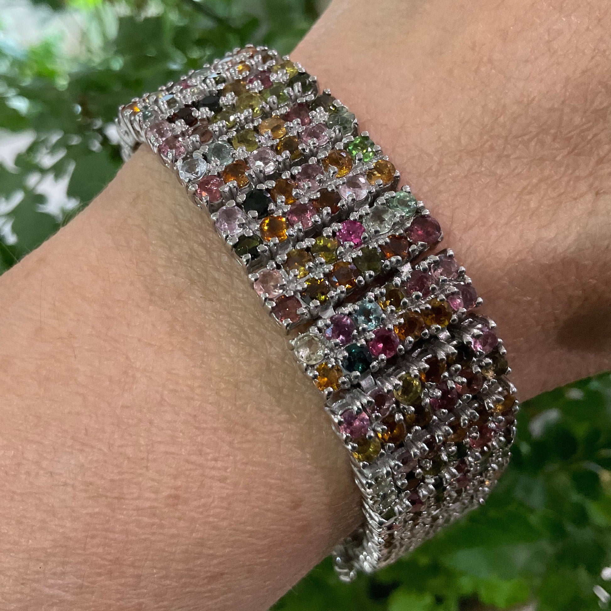 Sterling Silver Natural tourmaline wide bracelet Colors Of Etnika