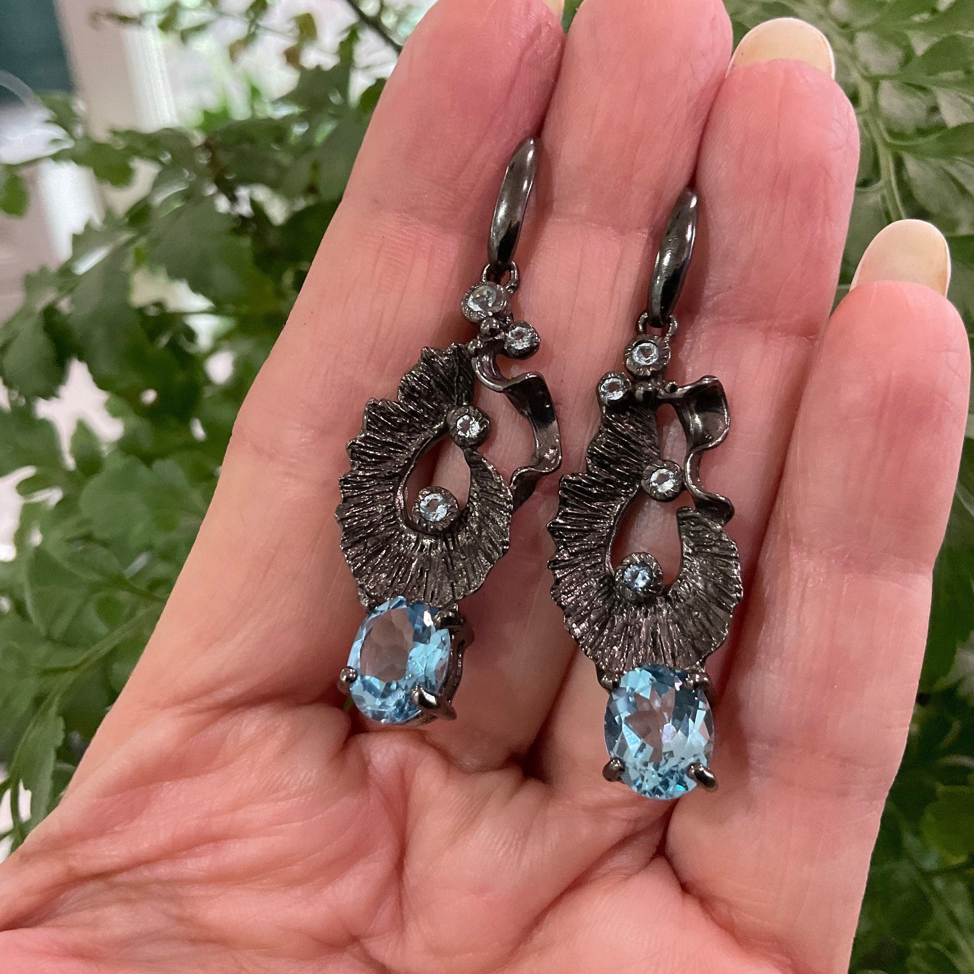 Sterling silver Natural Blue topaz organic  rustic Earrings Colors Of Etnika