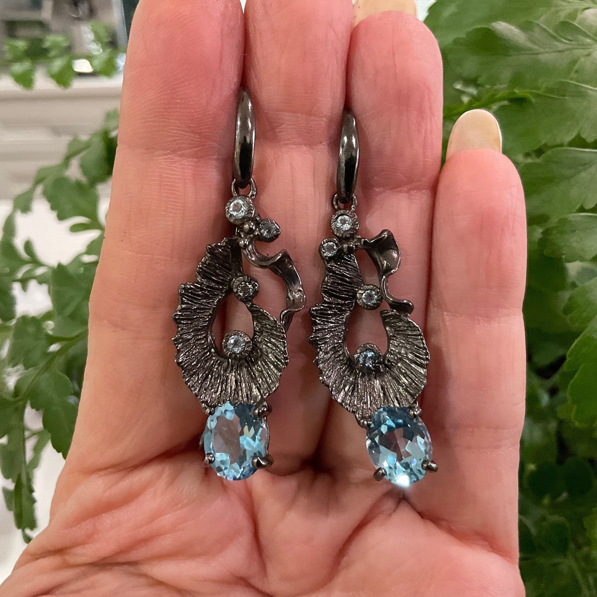 Sterling silver Natural Blue topaz organic  rustic Earrings Colors Of Etnika