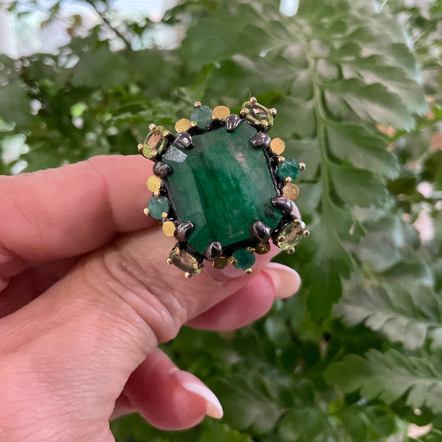 Sterling silver emerald green beryl peridot fancy ring 9