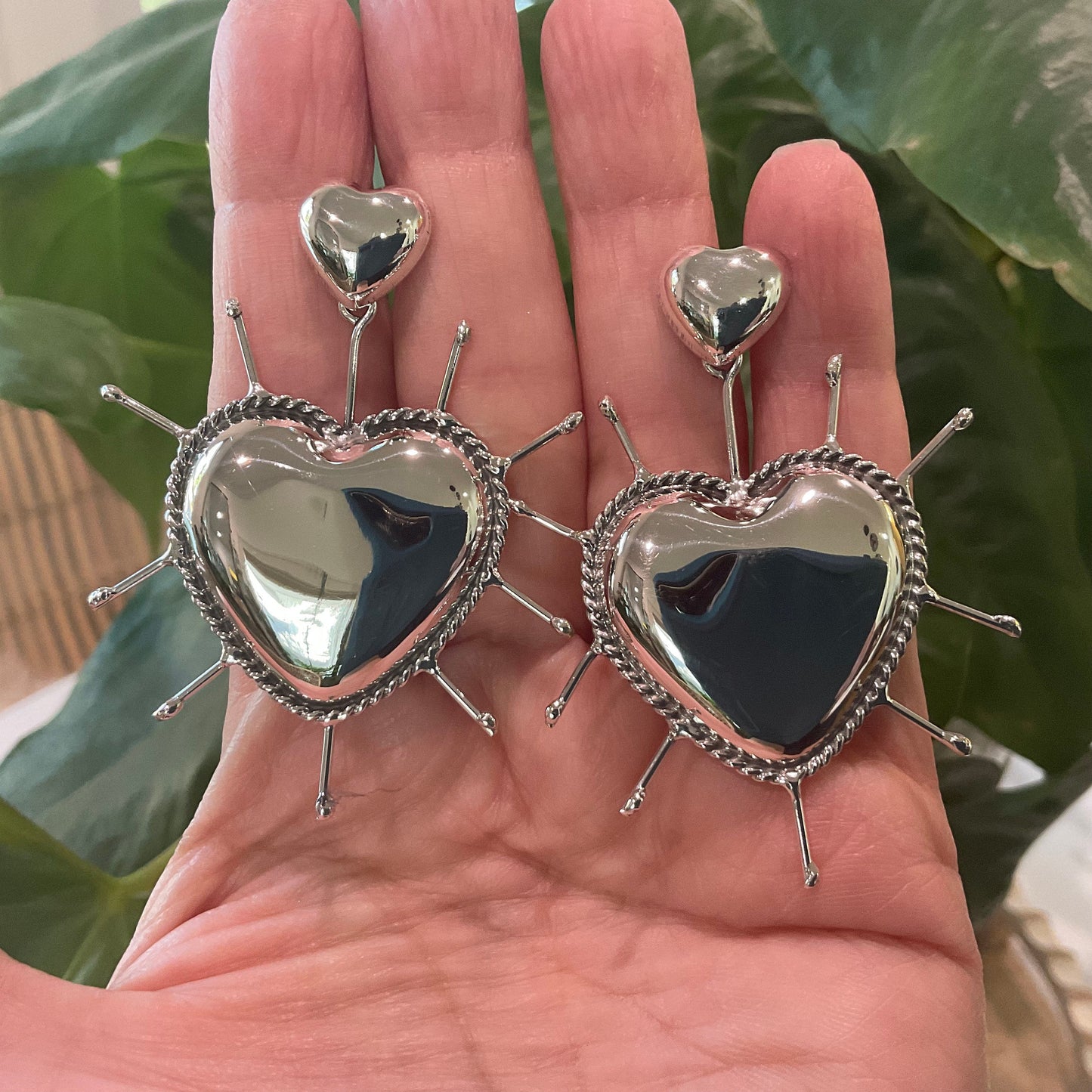 sterling silver Modernist oversize sacred heart Earrings