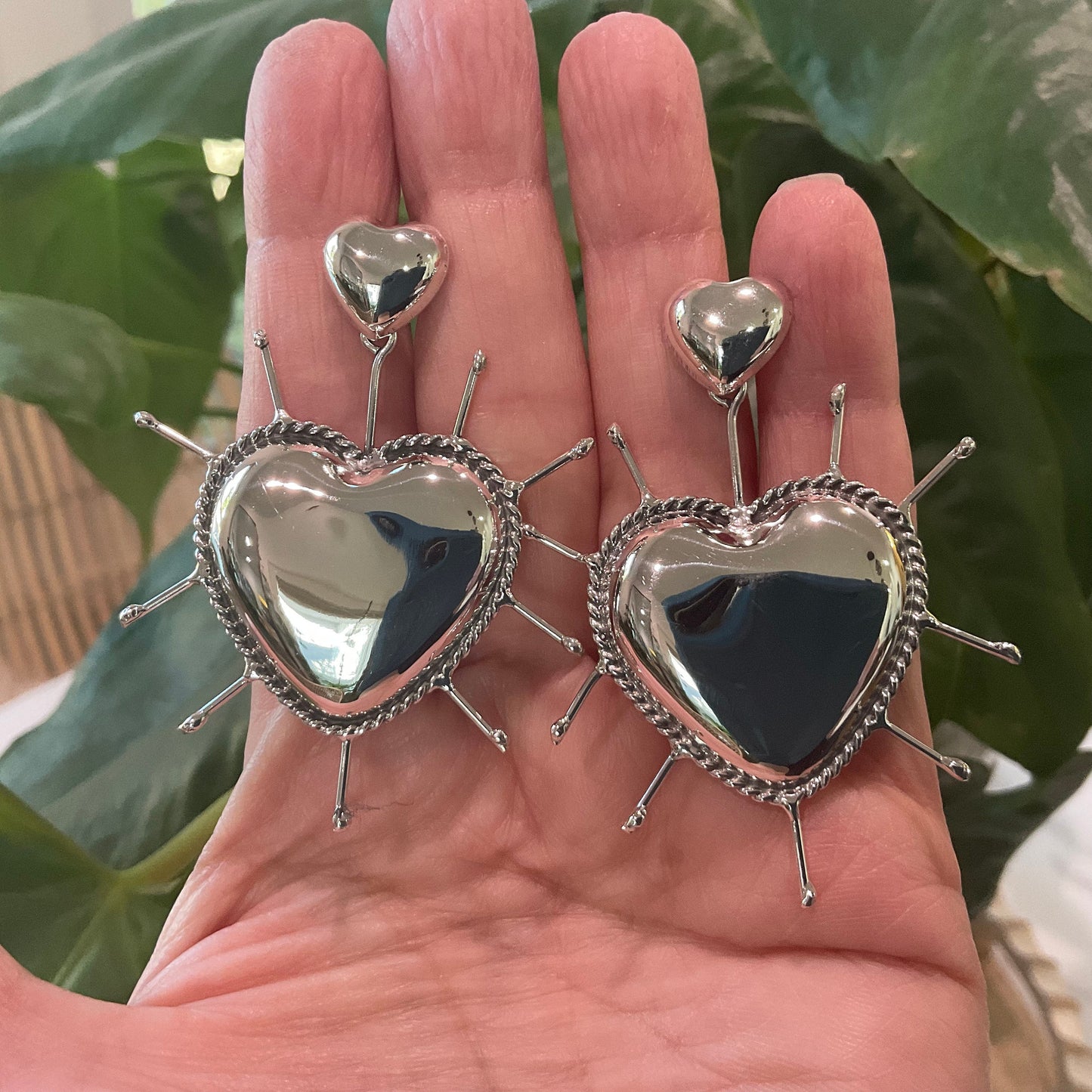 sterling silver Modernist oversize sacred heart Earrings