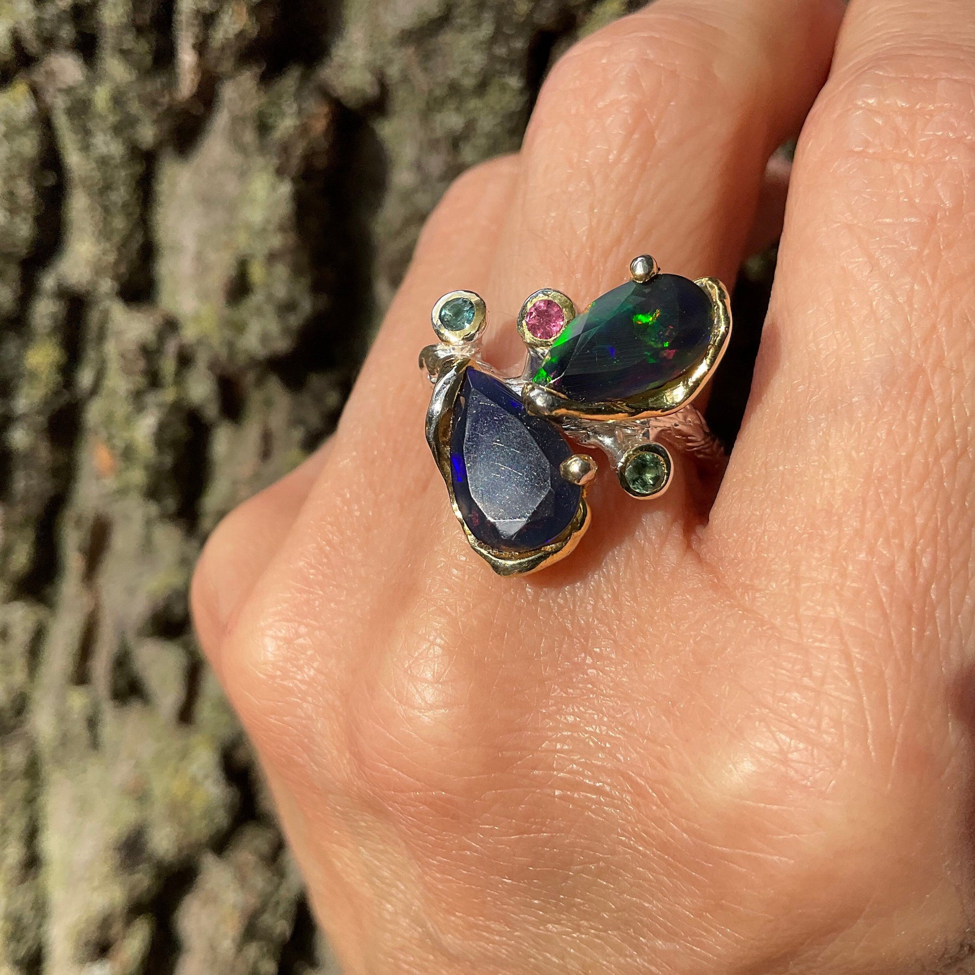 sterling silver mesmerizing  natural Blue  fire opal heirloom ring 7.5 Colors Of Etnika