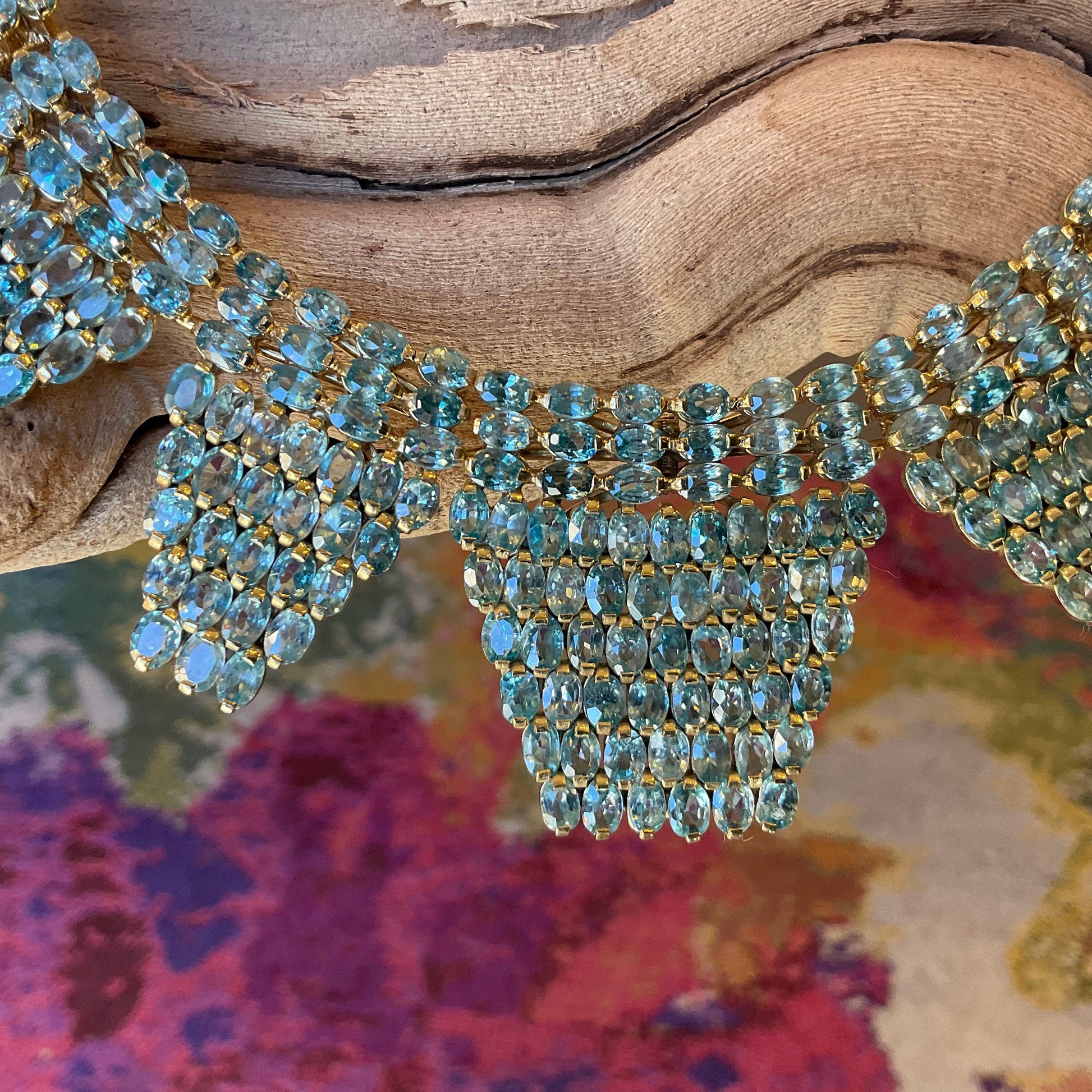 Gemstone Sterling silver Blue CZ Fancy handmade statement  necklace Colors Of Etnika