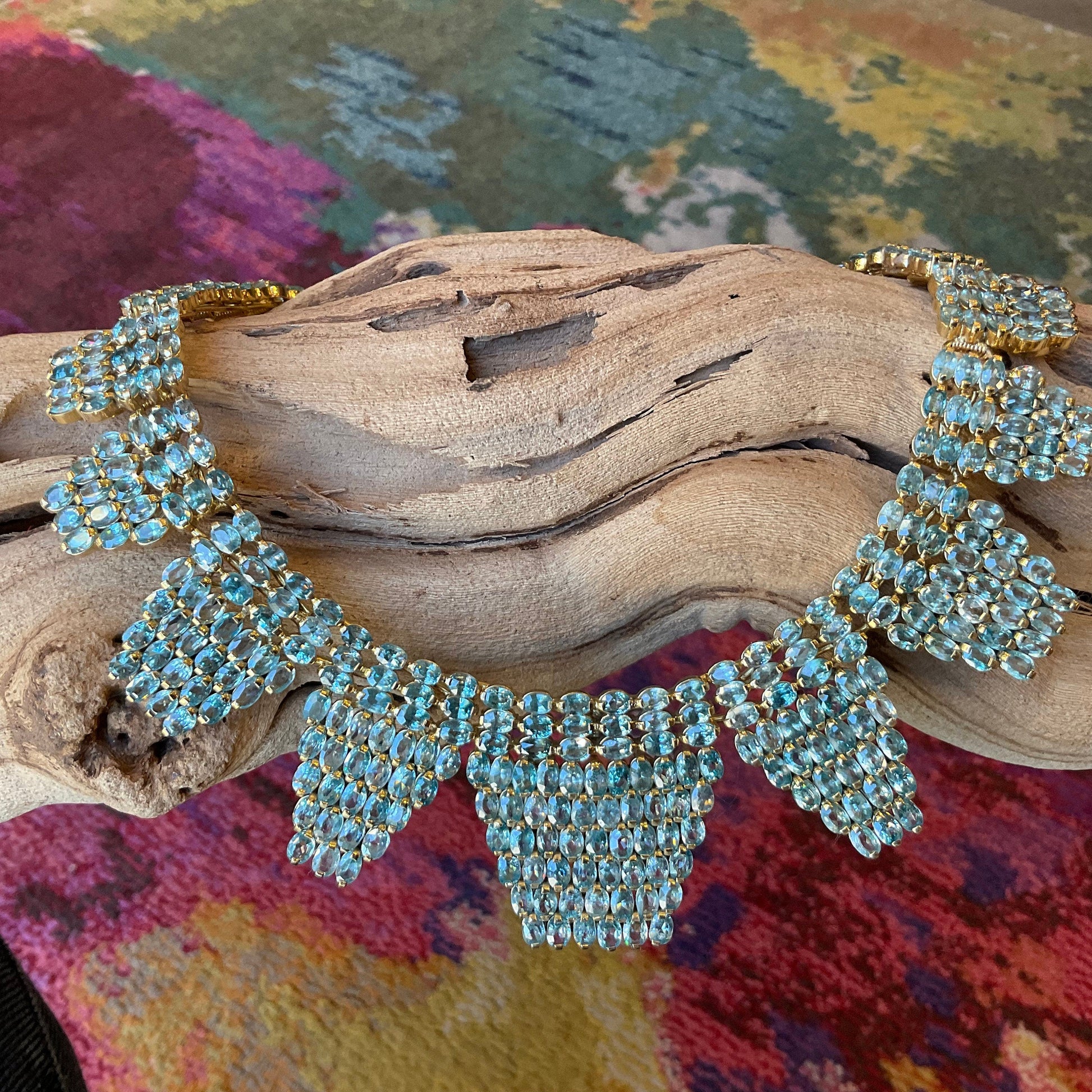 Gemstone Sterling silver Blue CZ Fancy handmade statement  necklace Colors Of Etnika