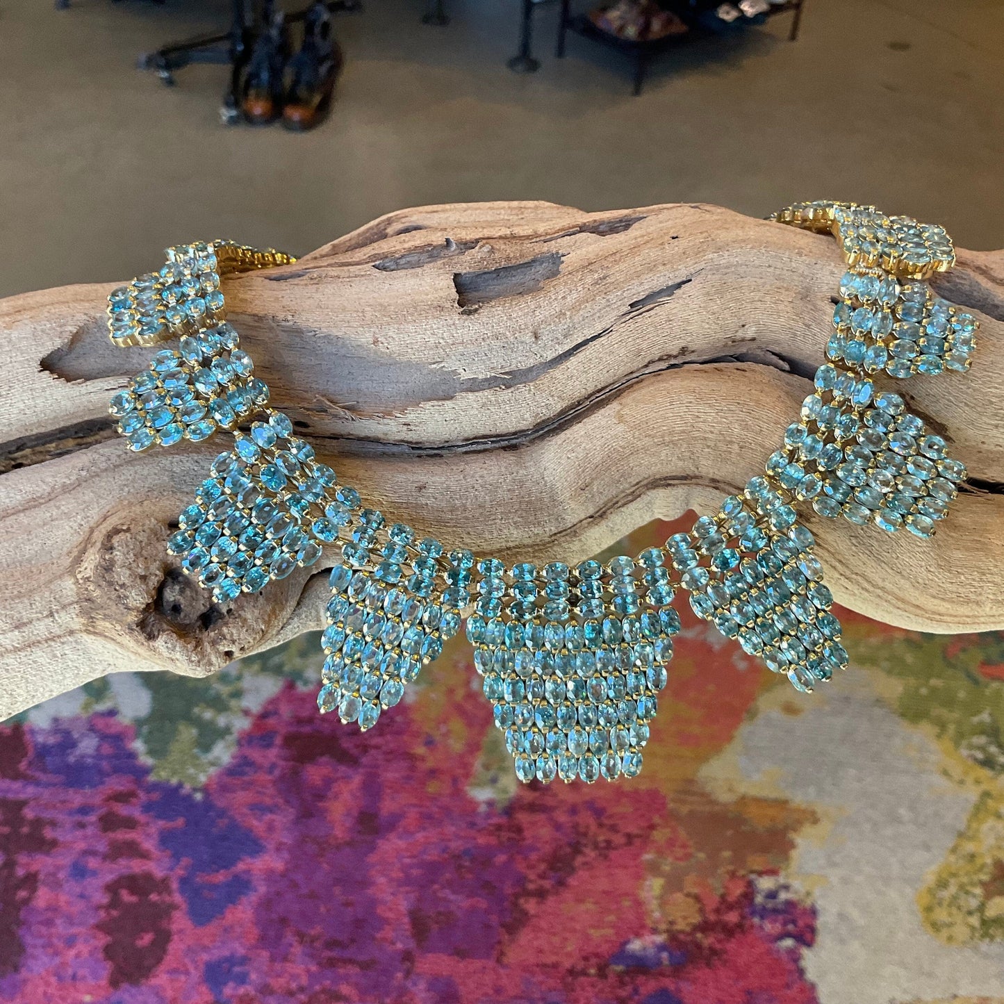 Gemstone Sterling silver Blue CZ Fancy handmade statement  necklace Colors Of Etnika