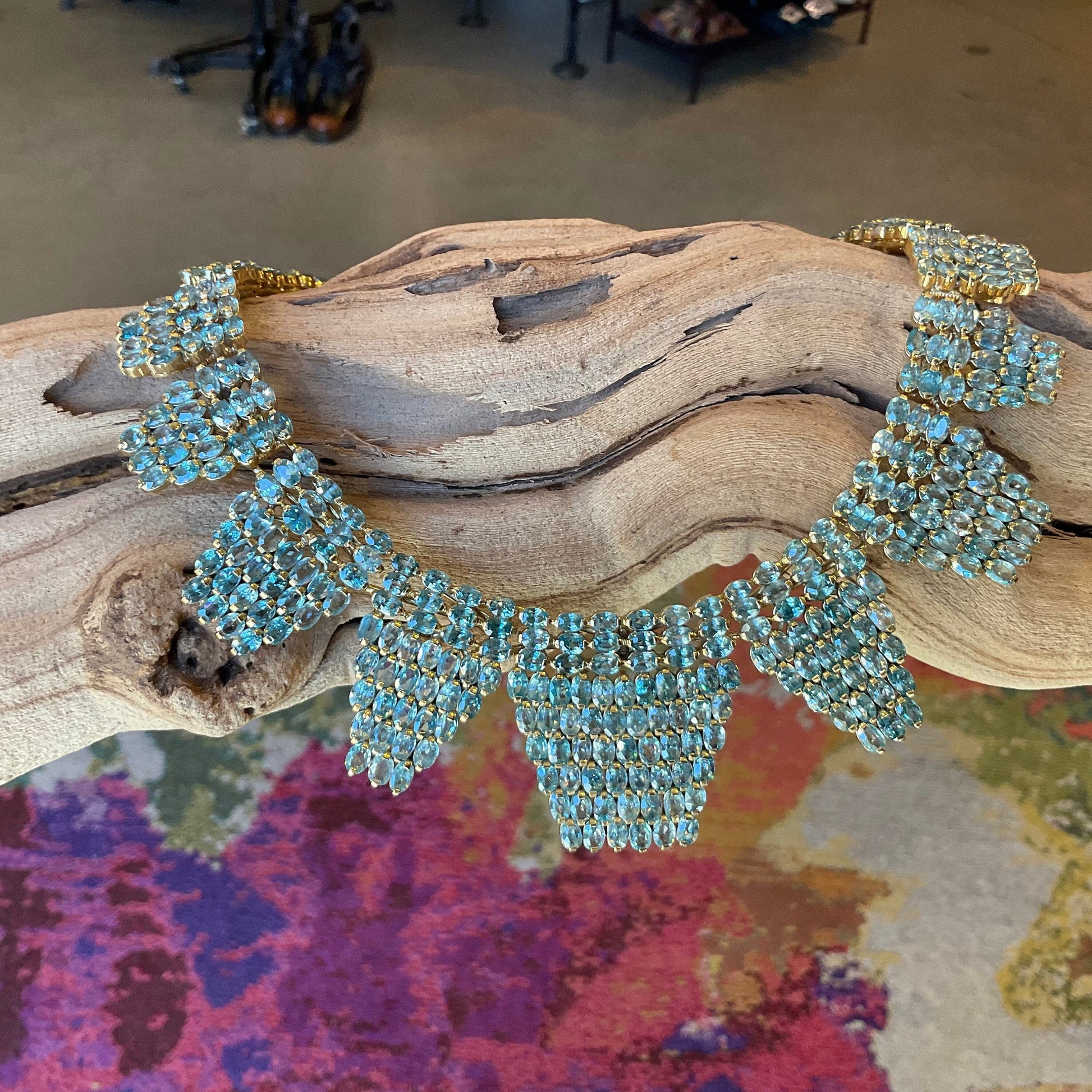 Gemstone Sterling silver Blue CZ Fancy handmade statement  necklace Colors Of Etnika