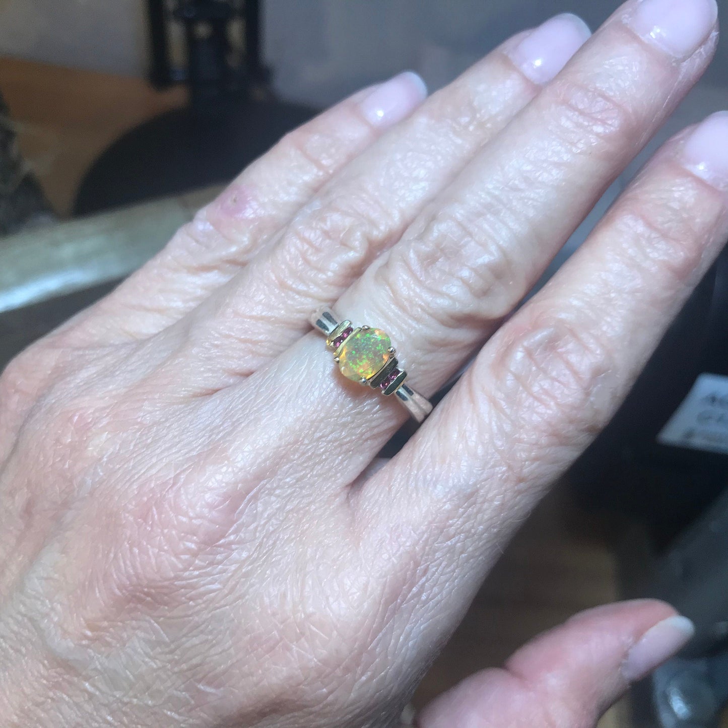 sterling silver Natural Fire opal Artisan dainty ring 7 Colors Of Etnika