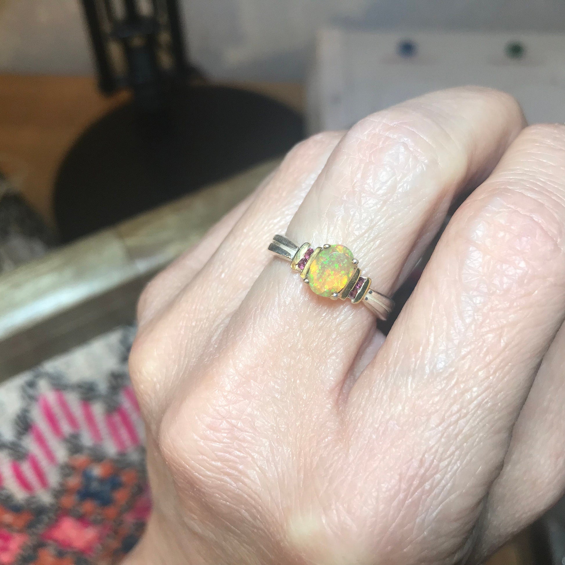 sterling silver Natural Fire opal Artisan dainty ring 7 Colors Of Etnika