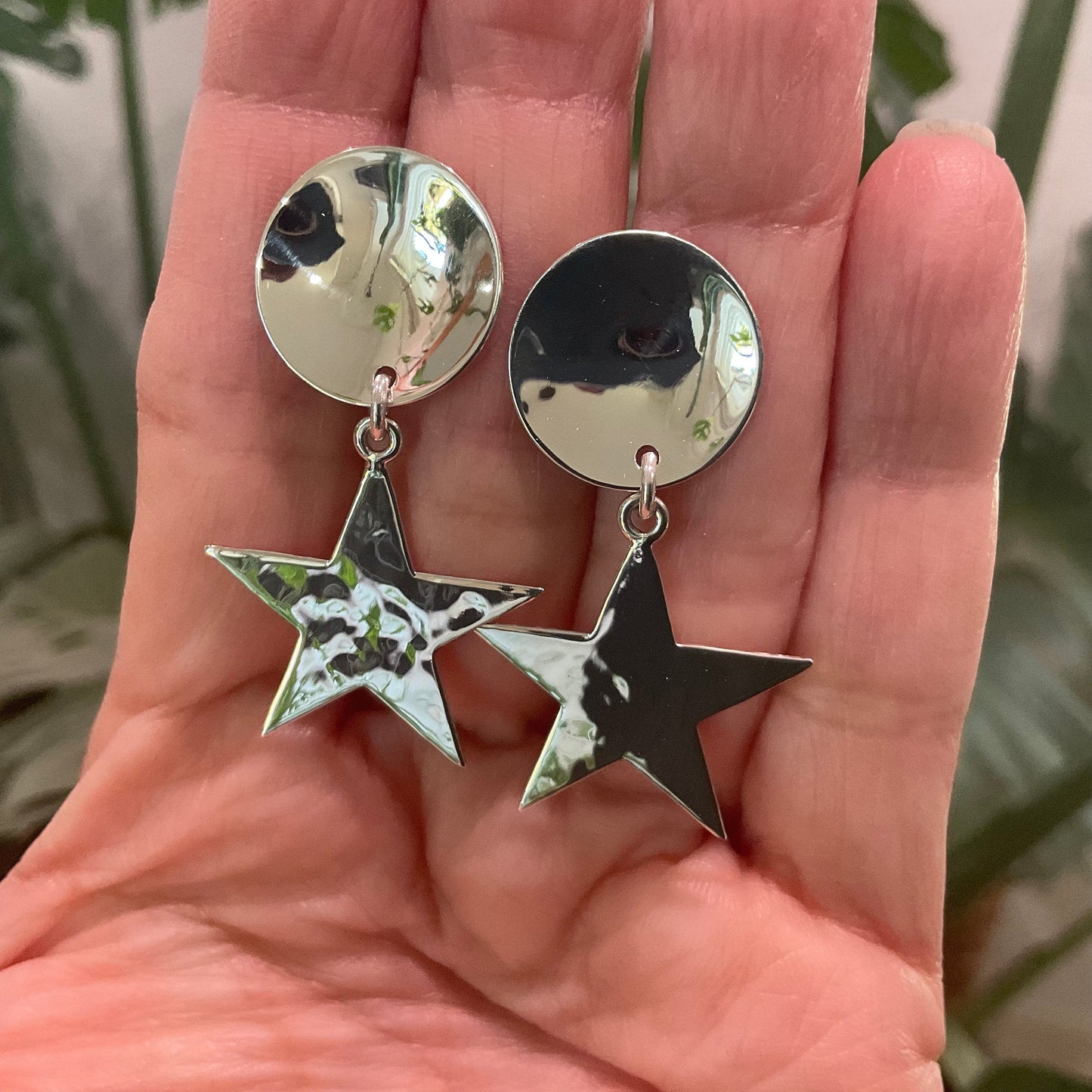 sterling silver Modernist polish Medium Stars Dangle Earrings NEW Colors Of Etnika