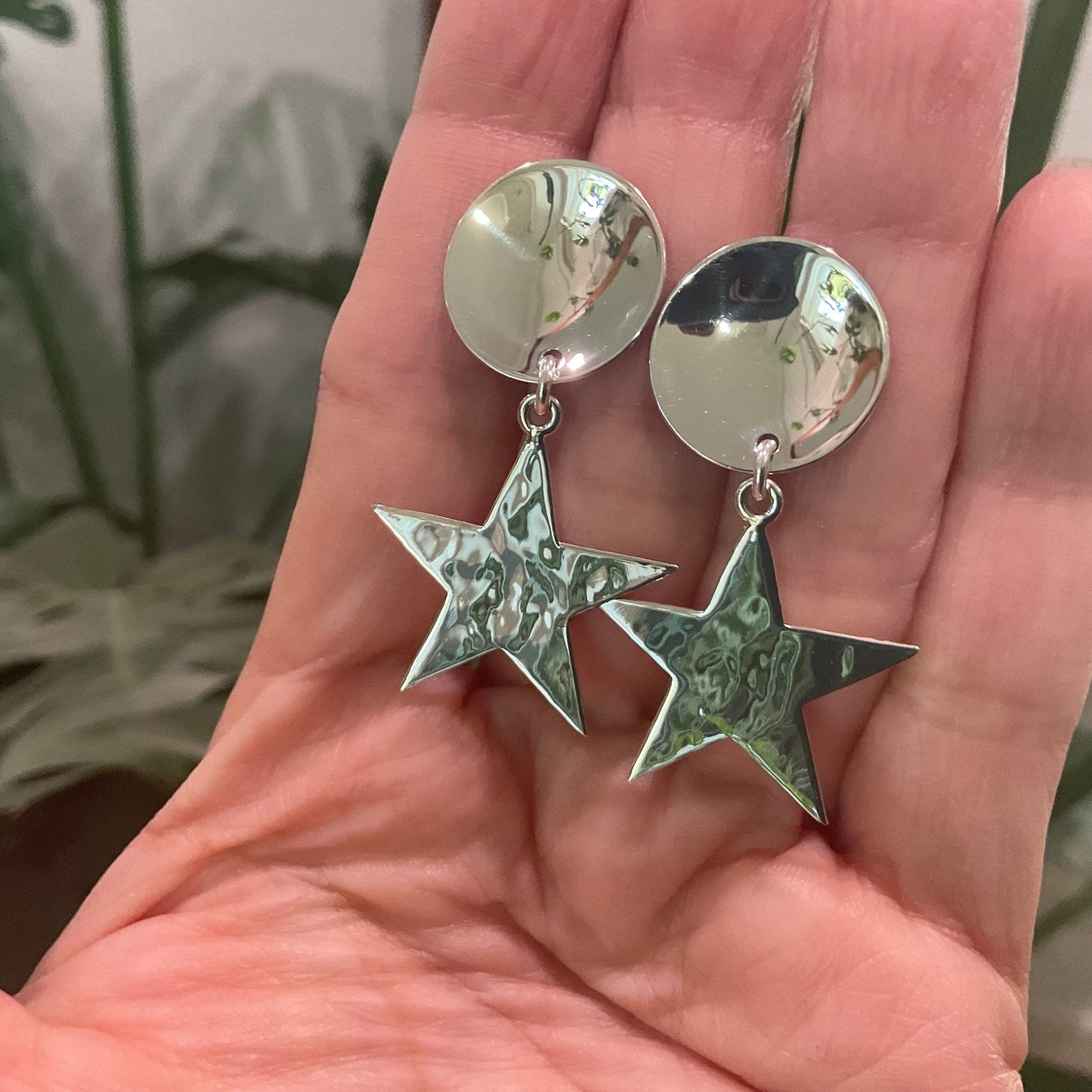 sterling silver Modernist polish Medium Stars Dangle Earrings NEW Colors Of Etnika