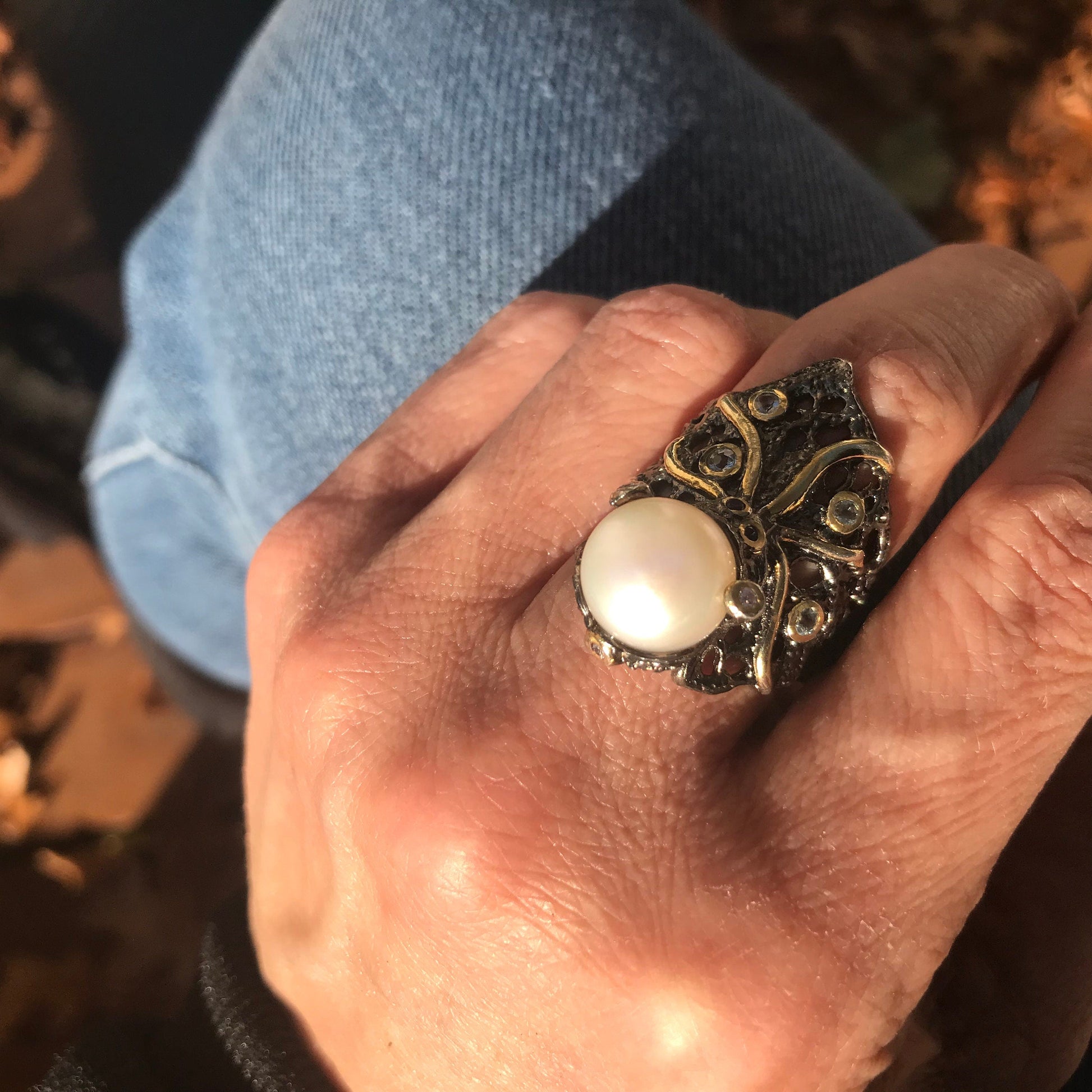 Sterling Silver octopus squid Statement Pearl ring 7 Colors Of Etnika