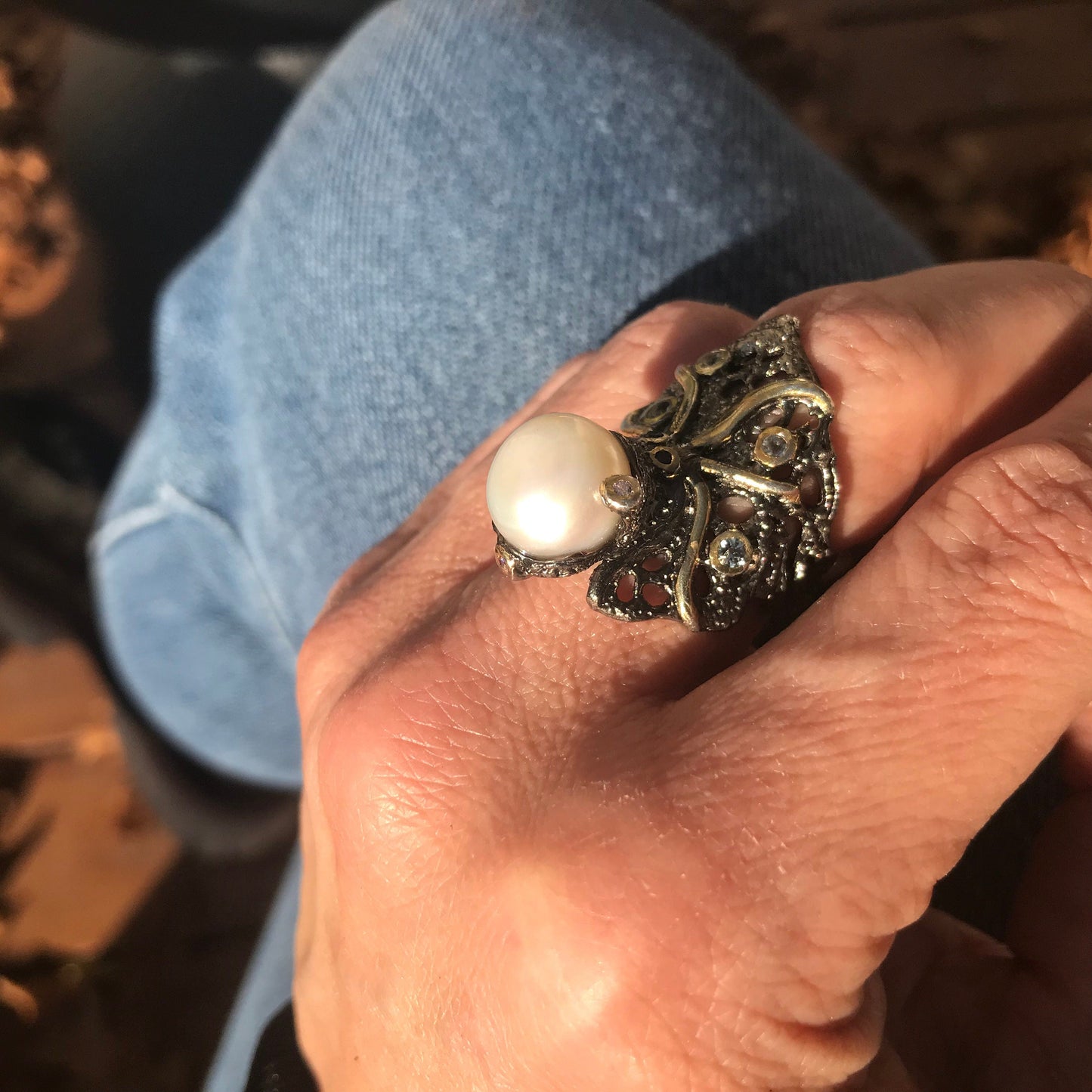 Sterling Silver octopus squid Statement Pearl ring 7 Colors Of Etnika