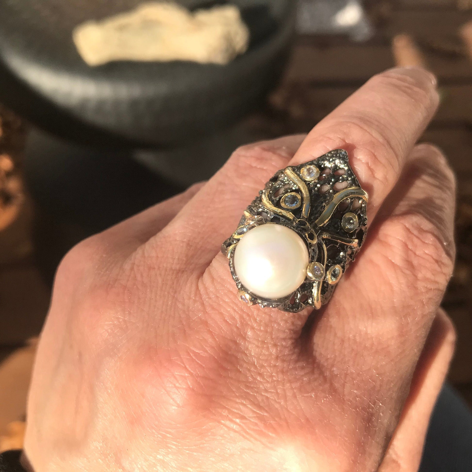 Sterling Silver octopus squid Statement Pearl ring 7 Colors Of Etnika