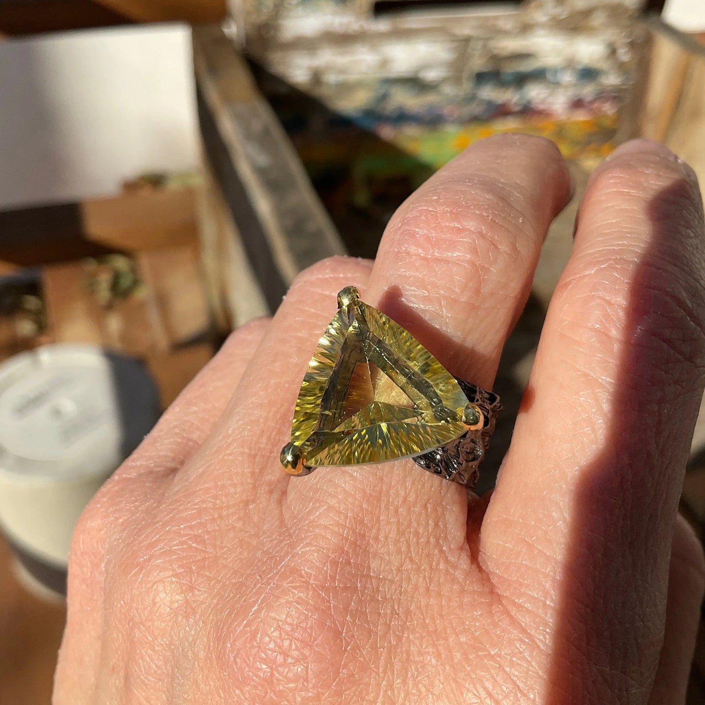 Handmade Sterling Silver lemon quartz  statement Ring 7.5 Colors Of Etnika