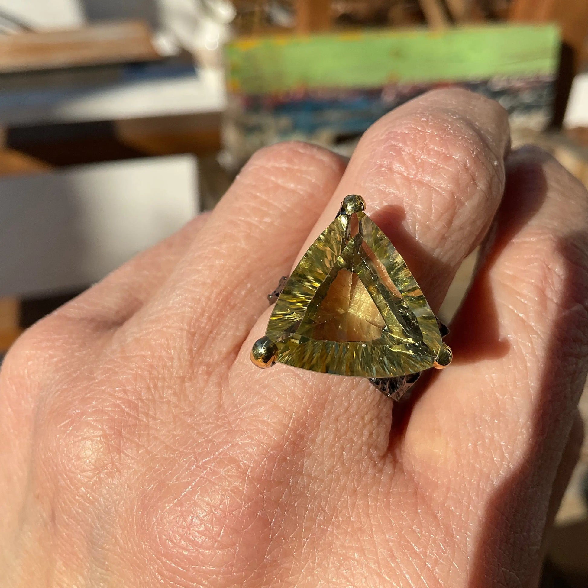 Handmade Sterling Silver lemon quartz  statement Ring 7.5 Colors Of Etnika