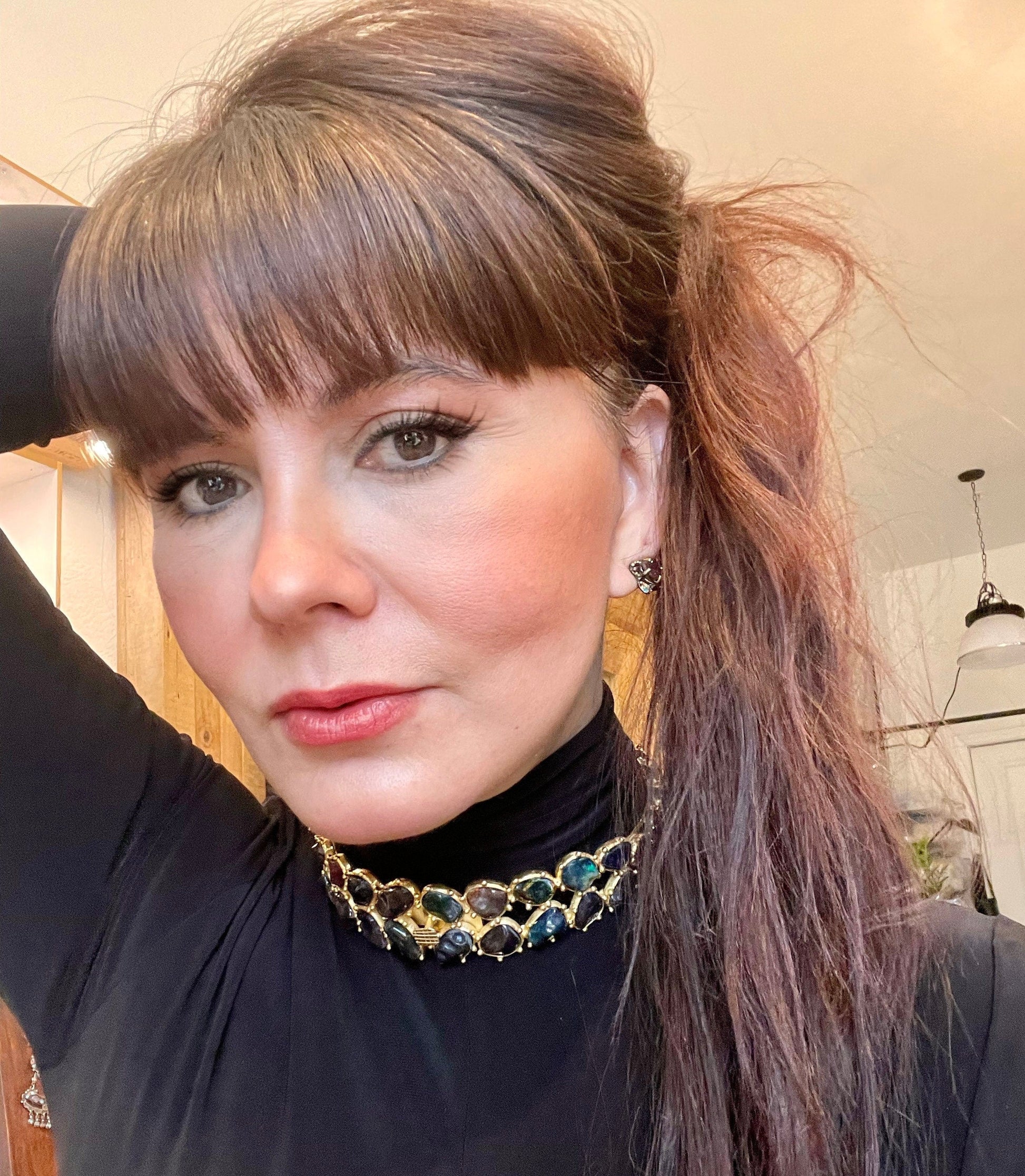 Sterling silver gold plated black fire opal collar choker necklace Colors Of Etnika