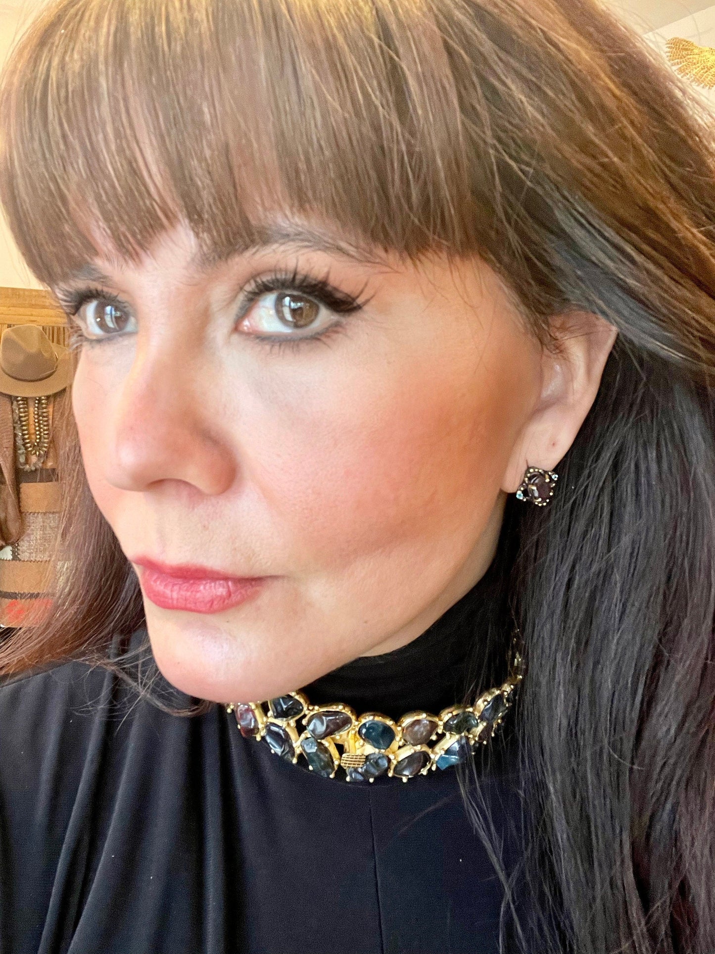 Sterling silver gold plated black fire opal collar choker necklace Colors Of Etnika