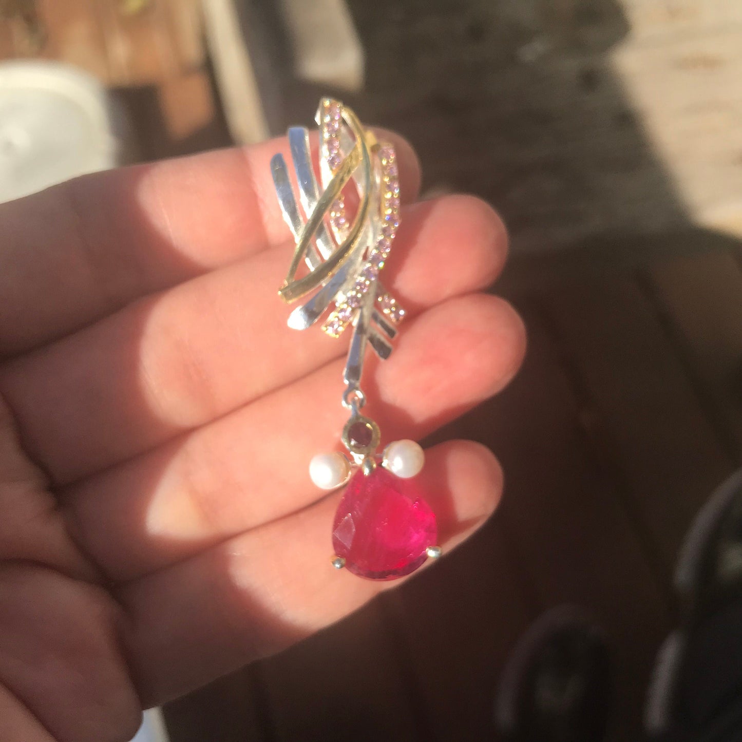 Sterling silver Natural Ruby rhodolite  pearl pendant fancy Colors Of Etnika