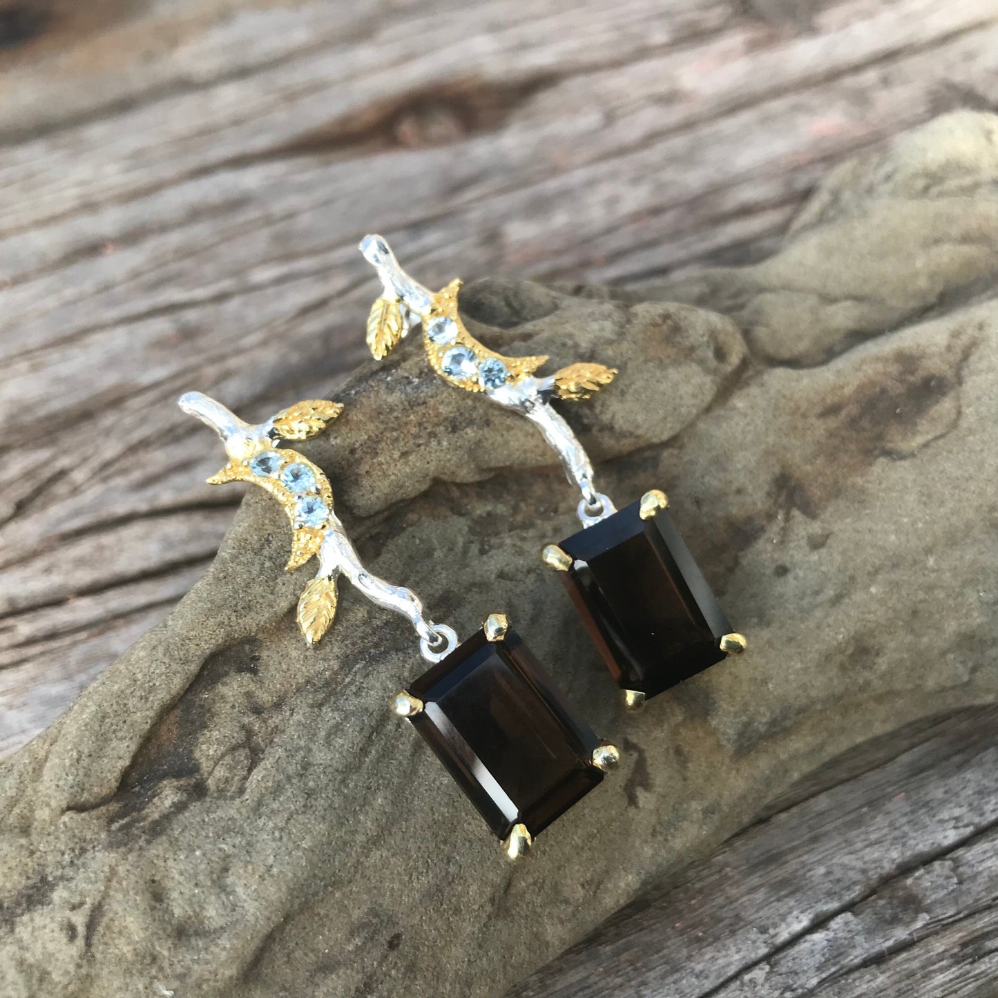 Sterling silver Smokey quartz star topaz natural dangle earrings Colors Of Etnika