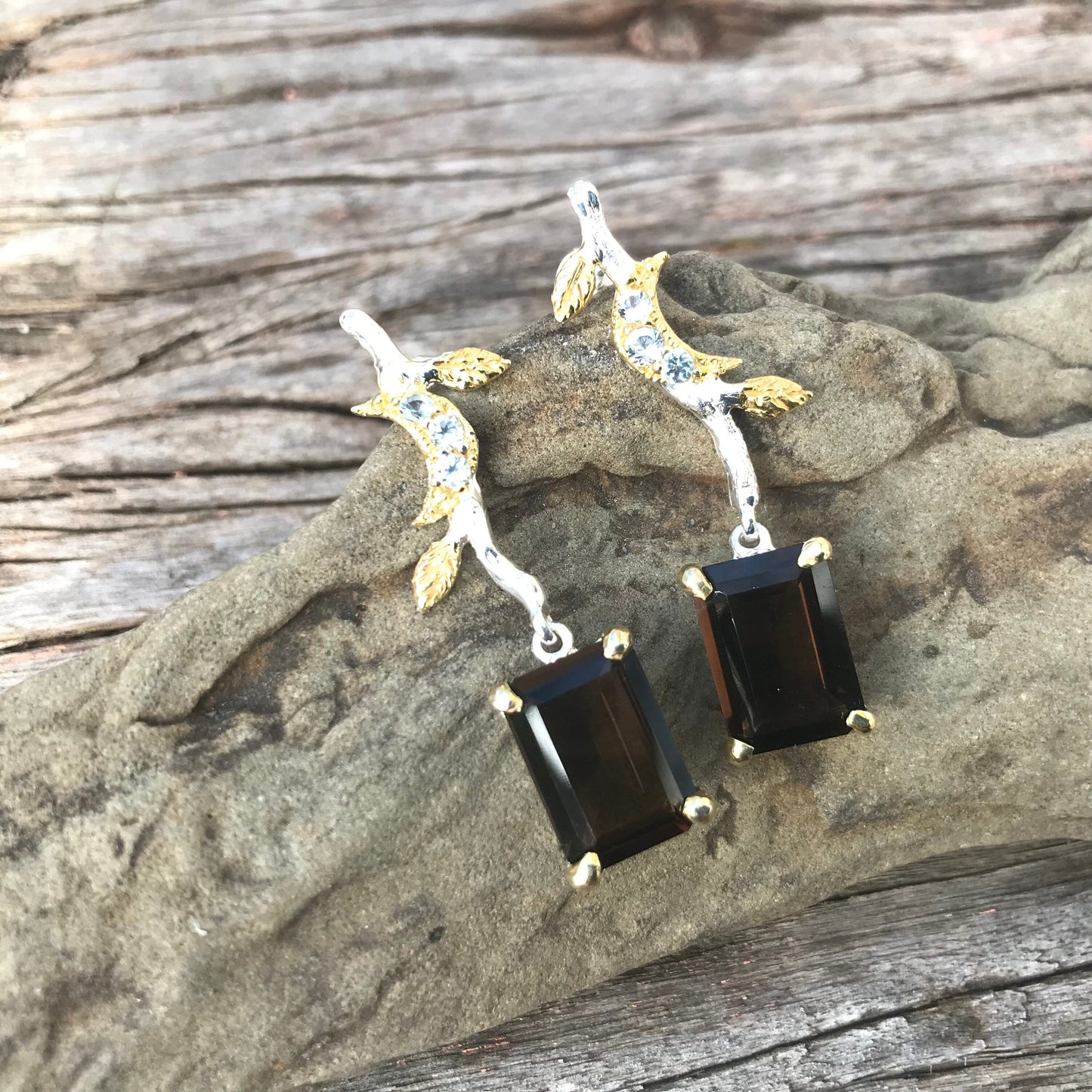 Sterling silver Smokey quartz star topaz natural dangle earrings Colors Of Etnika