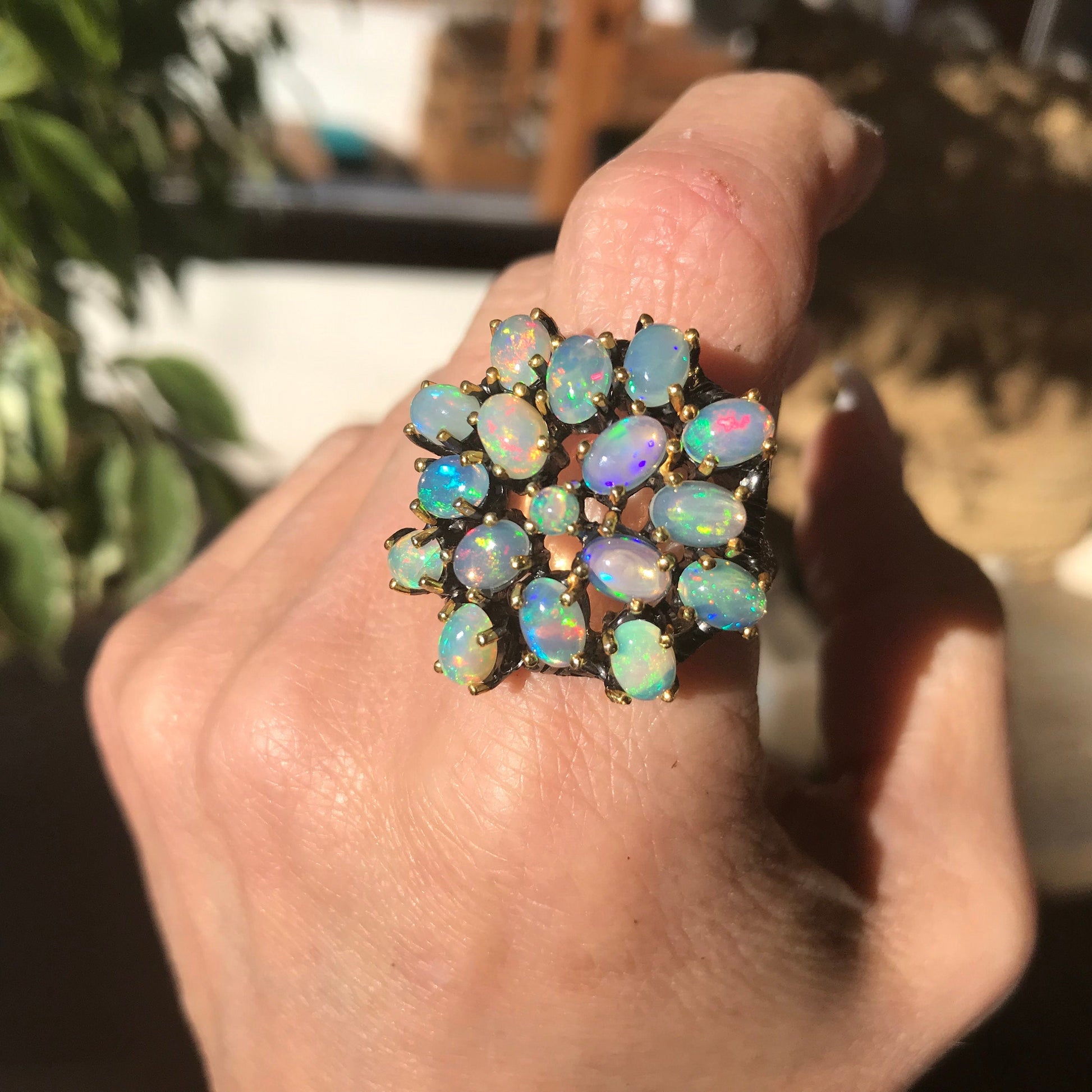 Sterling Silver Fire opal cluster statement Ring 9 Colors Of Etnika