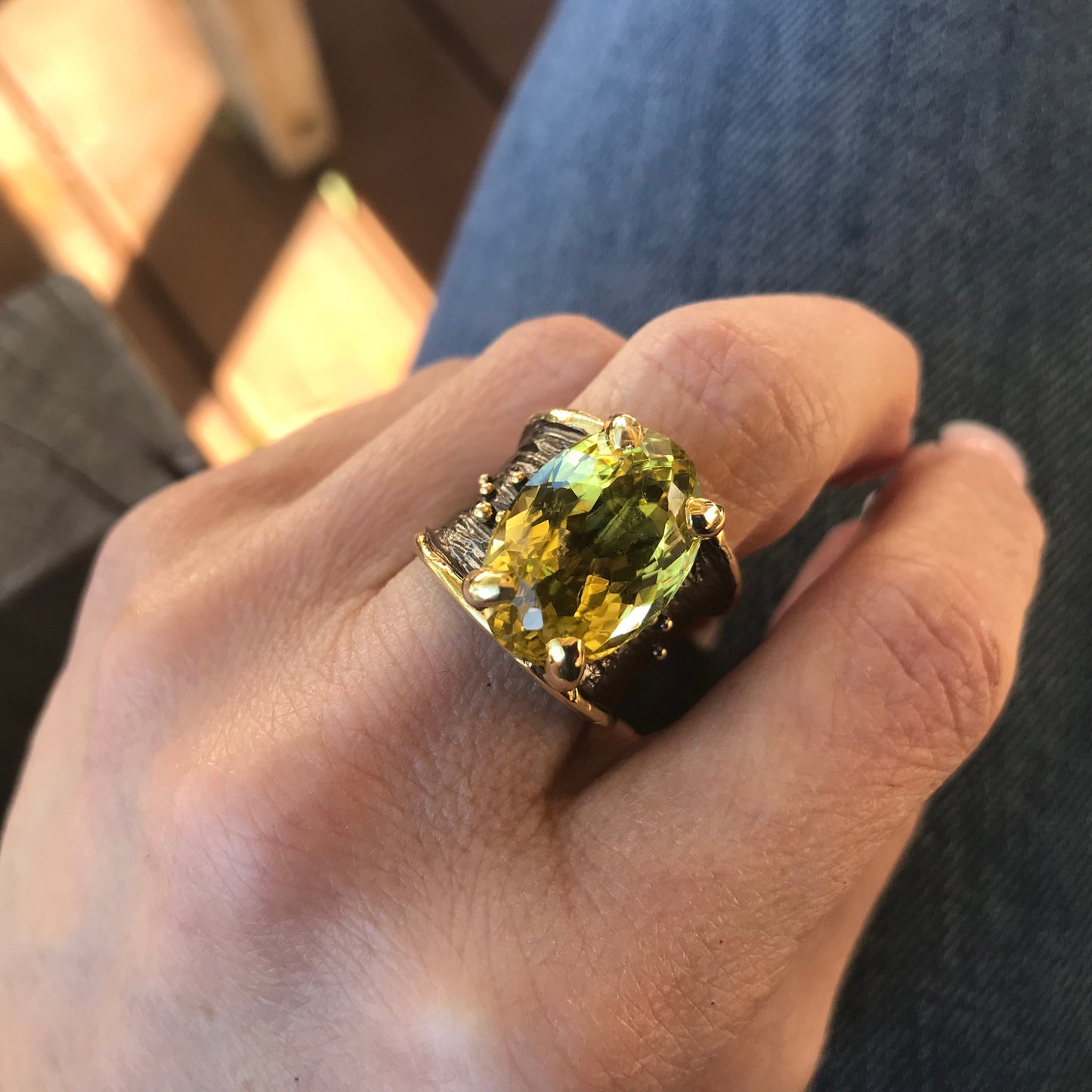 sterling silver natural lemon quartz band ring 7