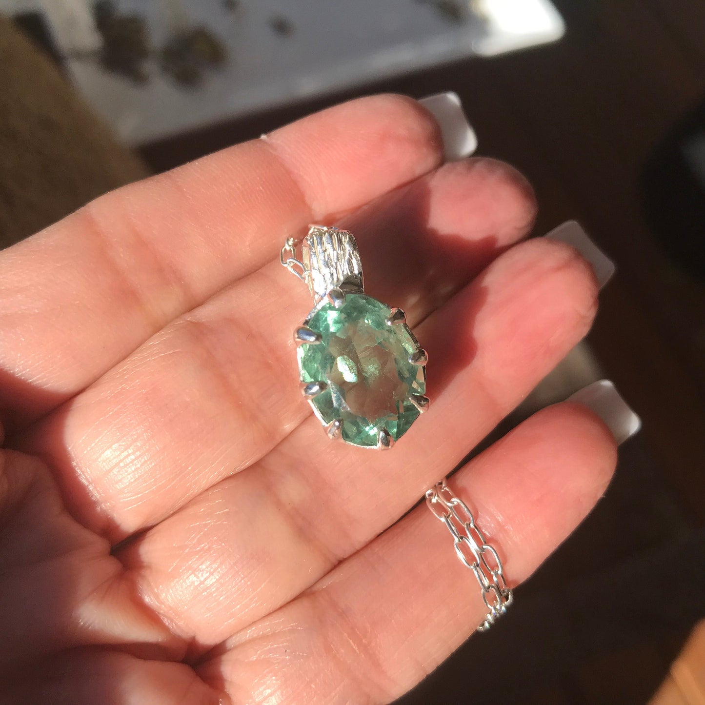 Natural fluorite Sterling Silver pendant with Necklace Colors Of Etnika