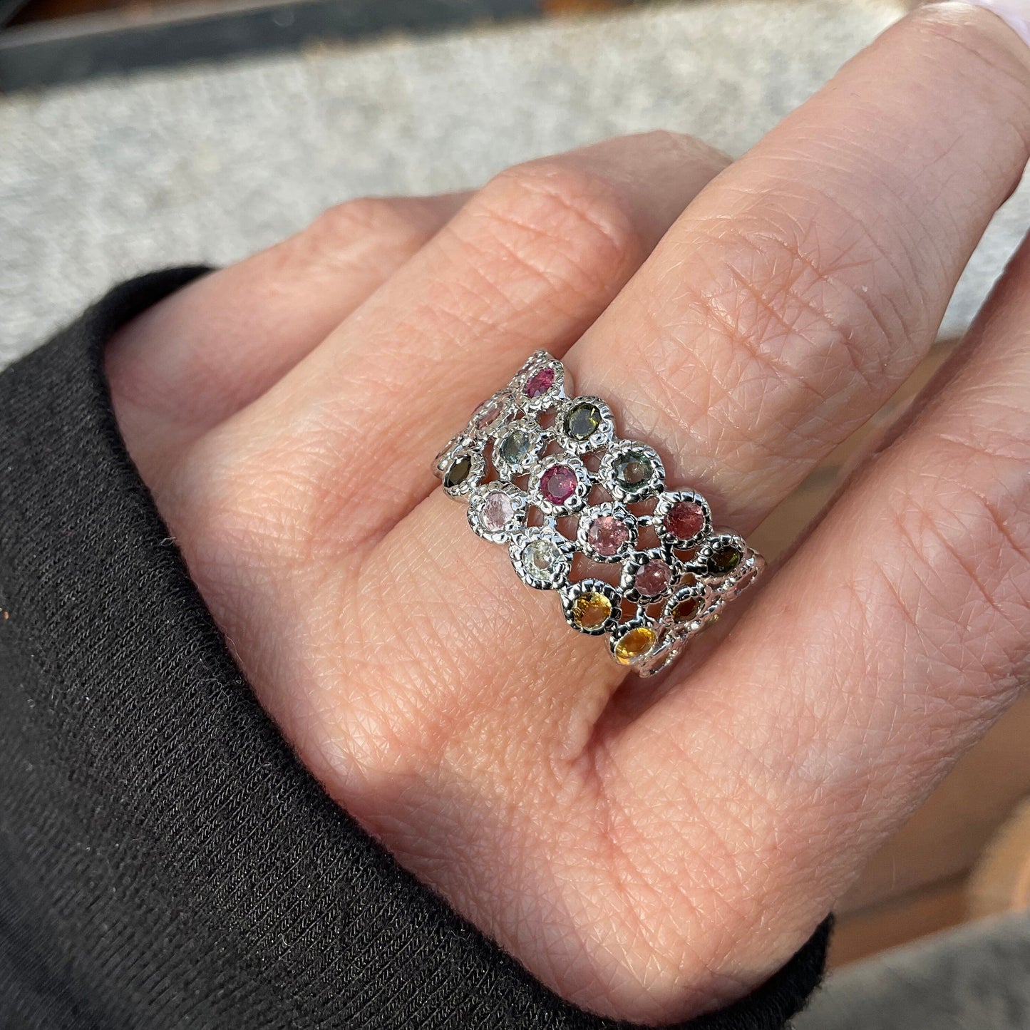 Handmade Sterling Silver Multi Color tourmaline  Band ring 8 Colors Of Etnika