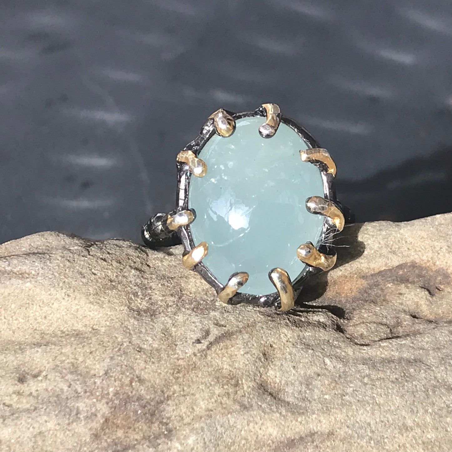 Sterling Silver Handmade Aquamarine Artisan handmade ring 7.5 Colors Of Etnika