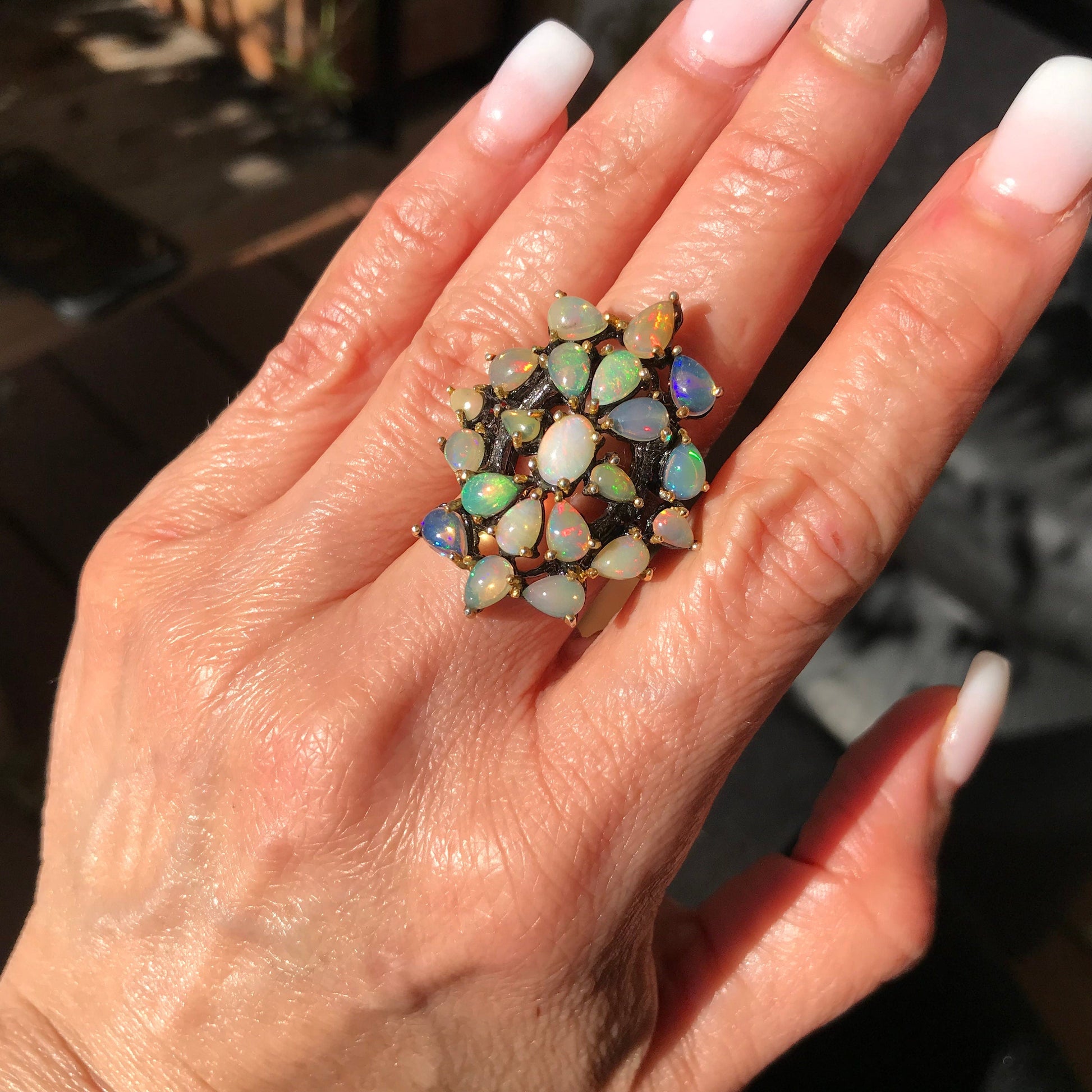 Sterling Silver Fire opal cluster Ring 8 handmade Colors Of Etnika