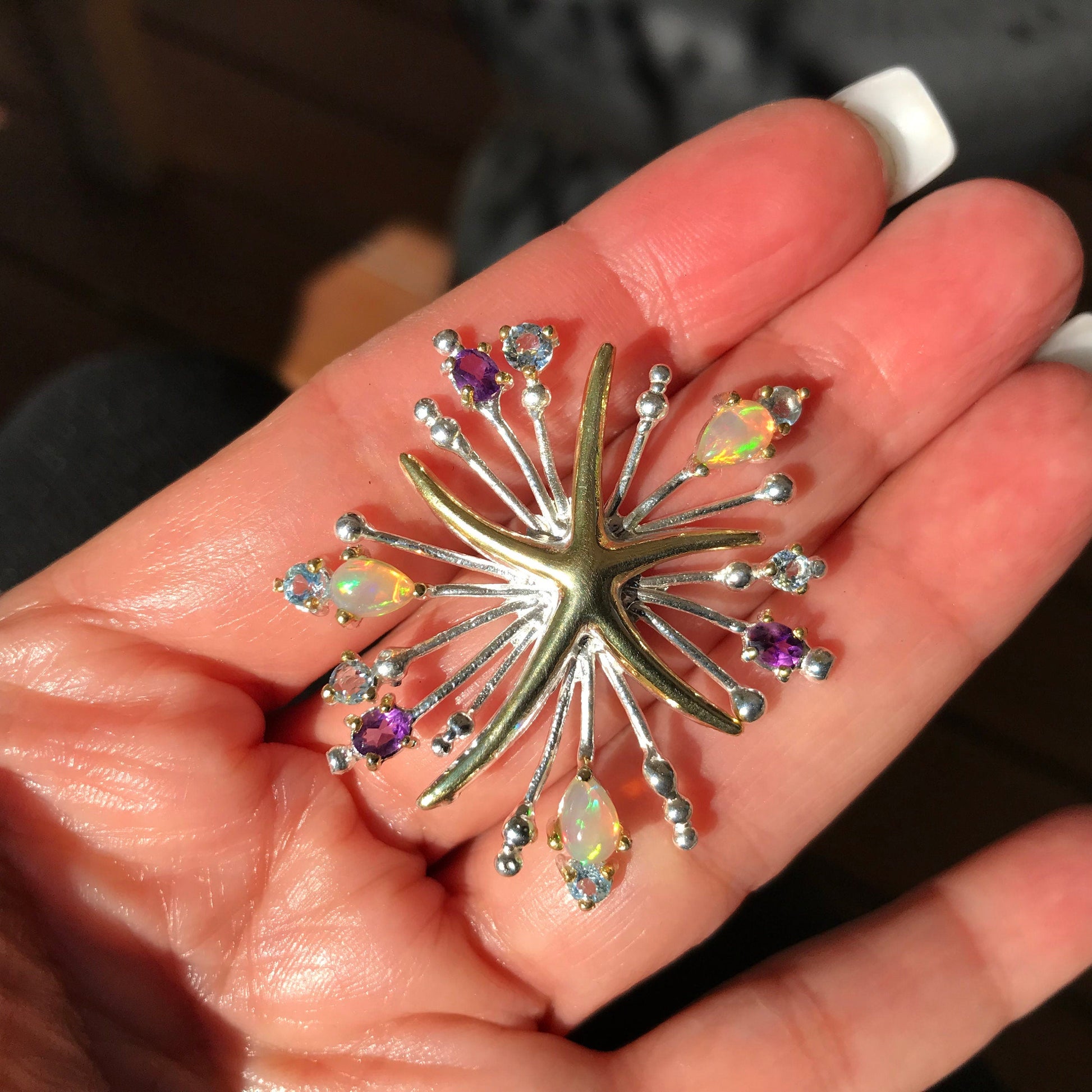 Natural fire  opal Sterling Silver pendant for Necklace starfish Colors Of Etnika