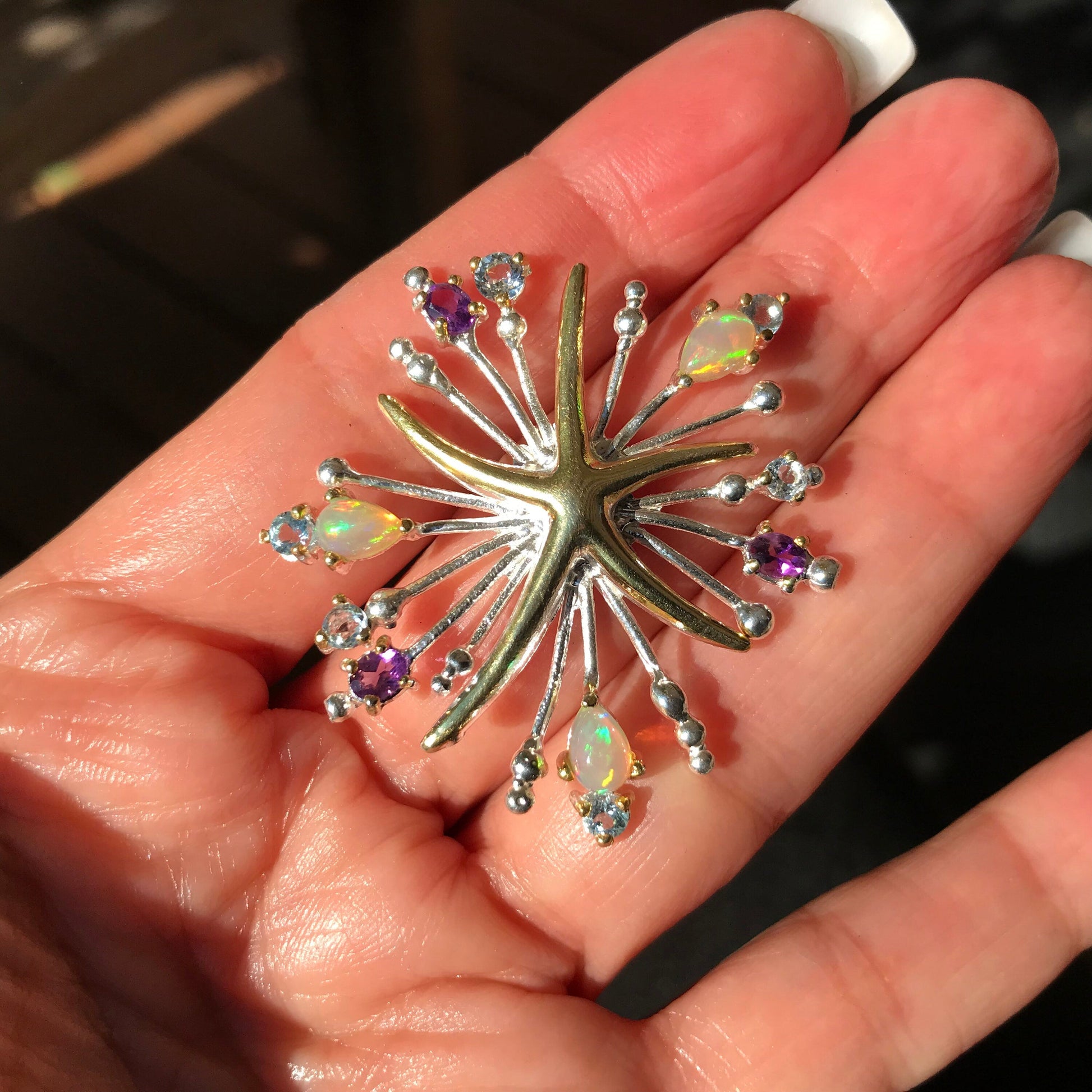 Natural fire  opal Sterling Silver pendant for Necklace starfish Colors Of Etnika