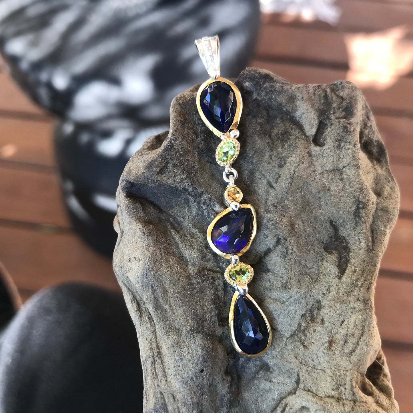 Natural black  Rainbow opal Sterling Silver citrine  pendant for Necklace Colors Of Etnika