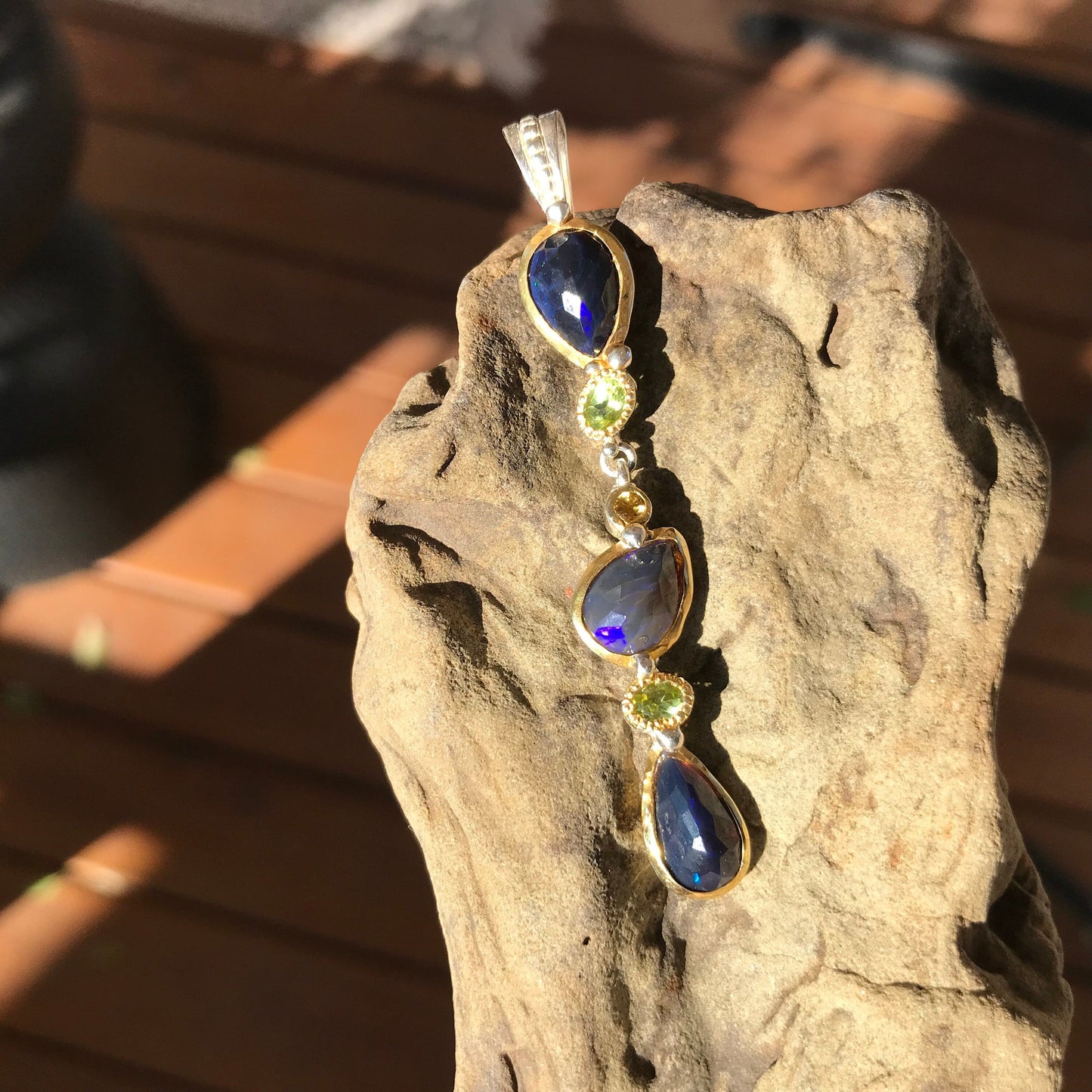 Natural black  Rainbow opal Sterling Silver citrine  pendant for Necklace Colors Of Etnika