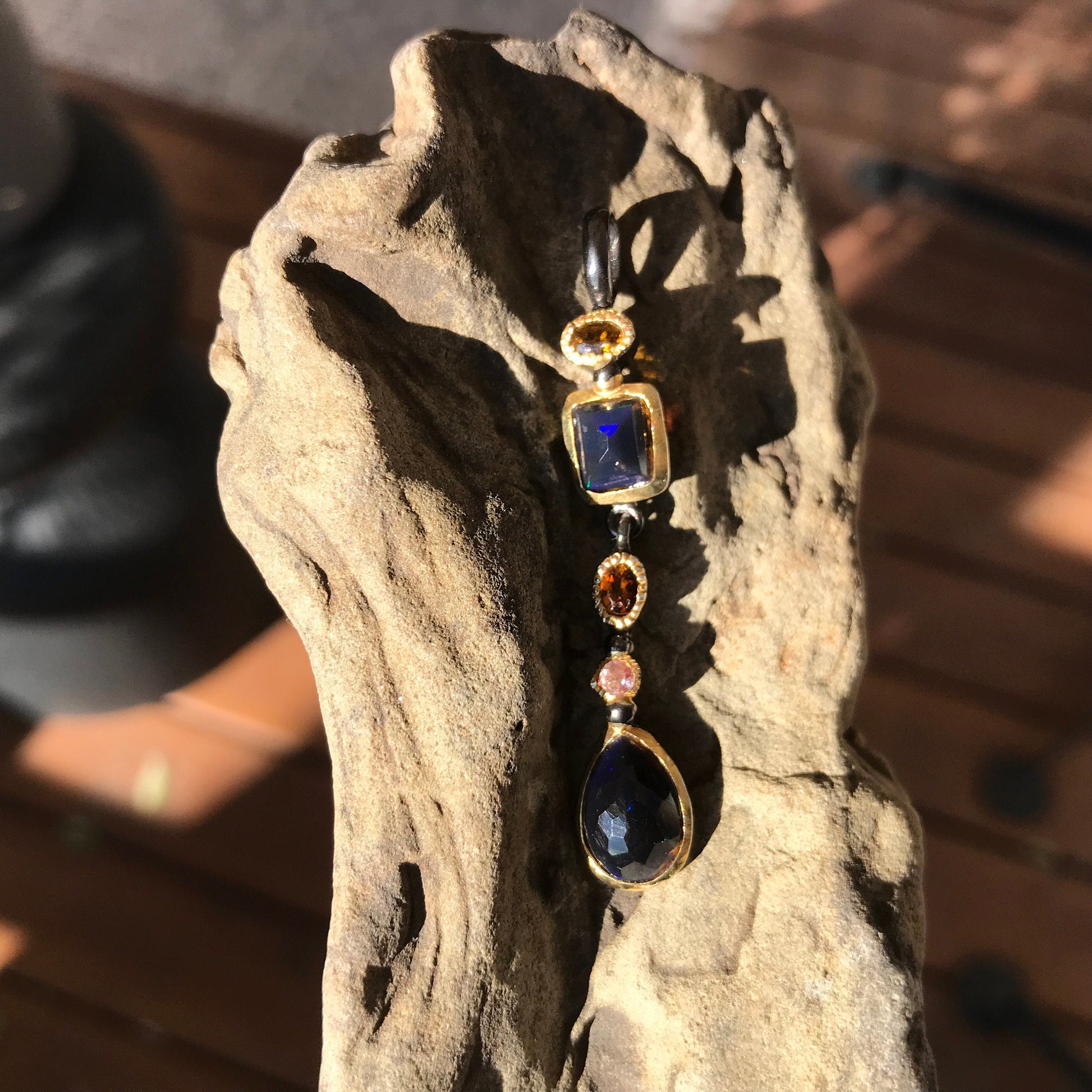 Natural black  Rainbow opal Sterling Silver  pendant for Necklace Colors Of Etnika
