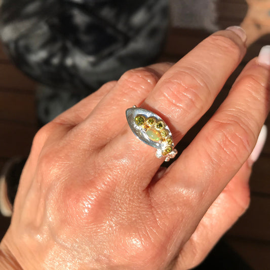 sterling silver Natural Fire opal Artisan dainty ring 8.5