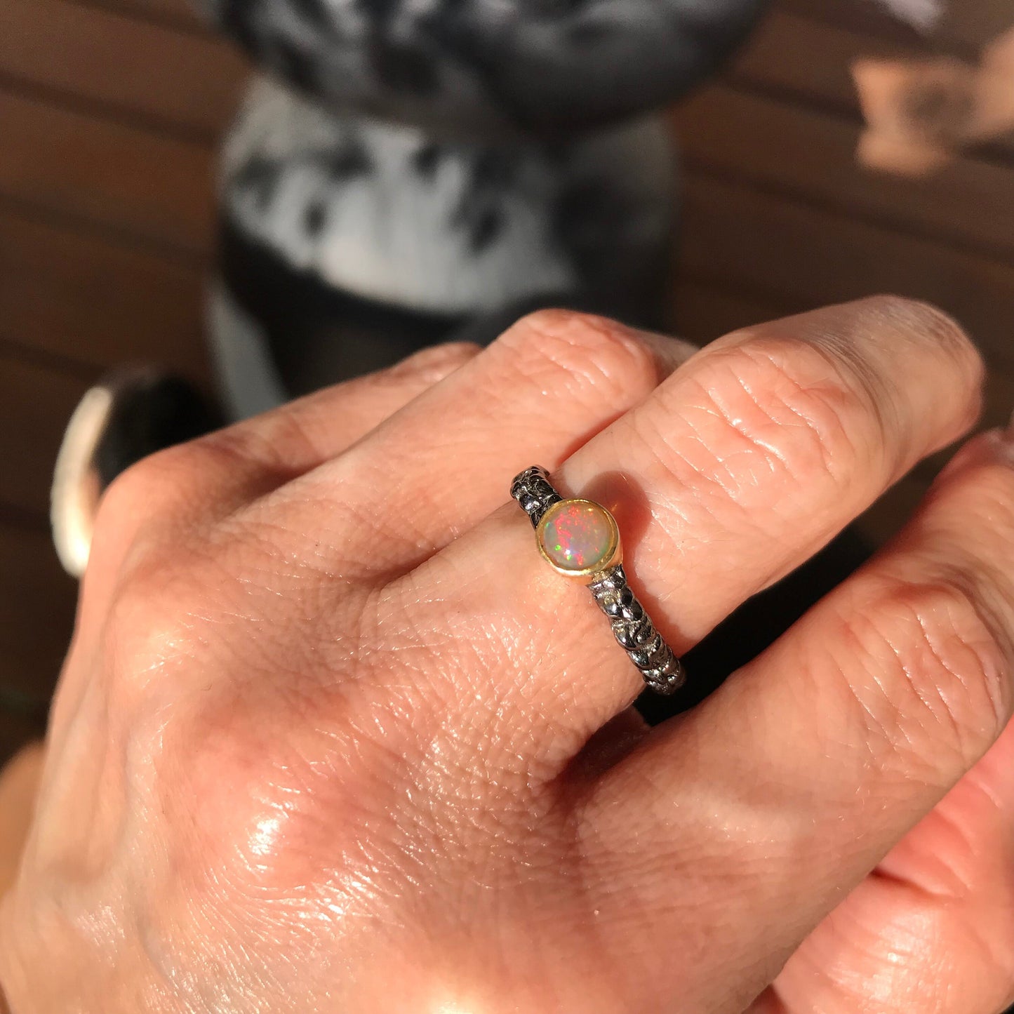 Natural black  fire opal dainty Sterling Silver Ring 7 Colors Of Etnika