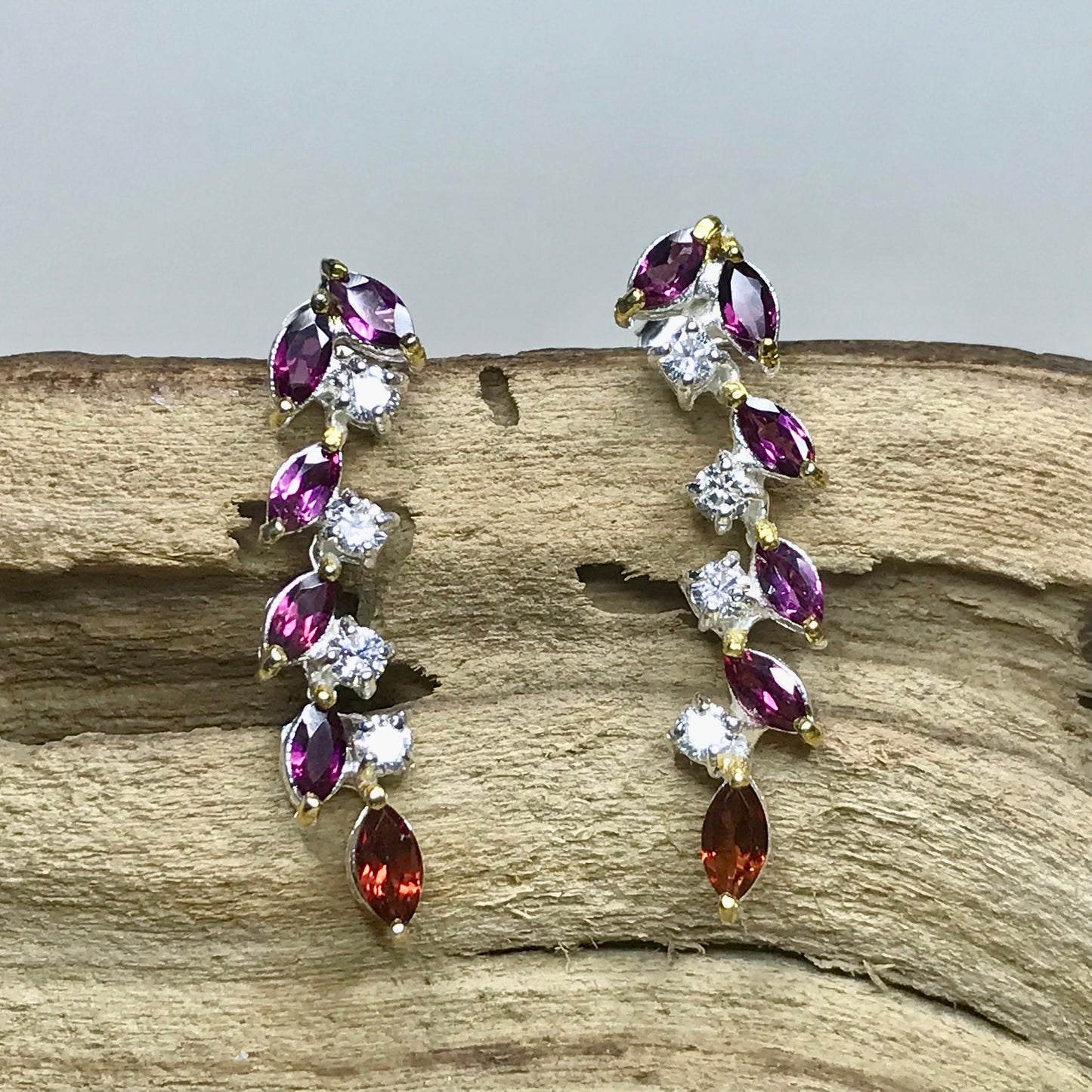 Handmade Sterling Silver Rhodolite Garnet Stud earrings