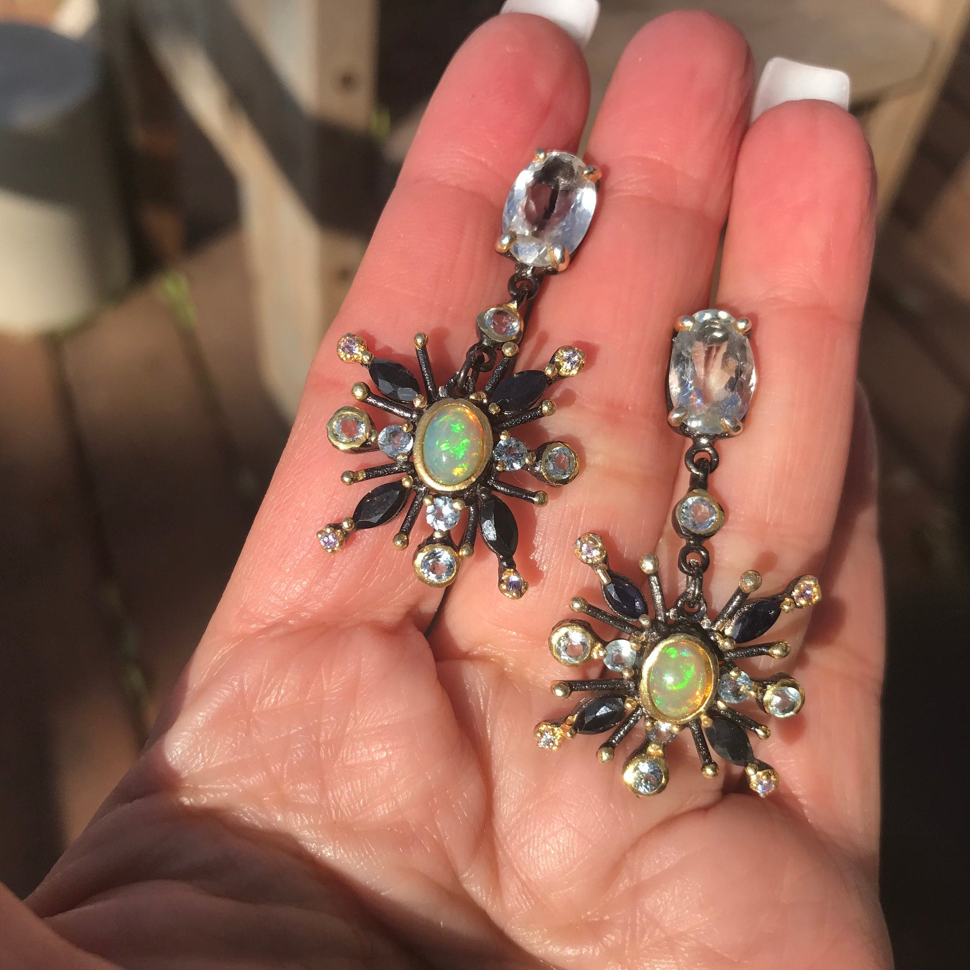 Sterling Silver Rainbow Natural Opal topaz sunburst earrings Colors Of Etnika