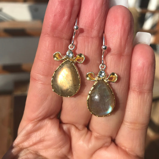 Sterling Silver labradorite dangle natural art earrings