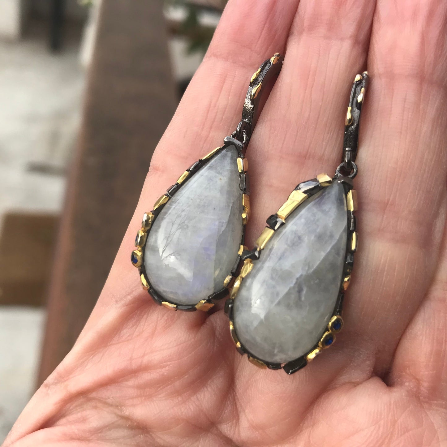Sterling Silver Moonstone statement modernist pear shape earrings