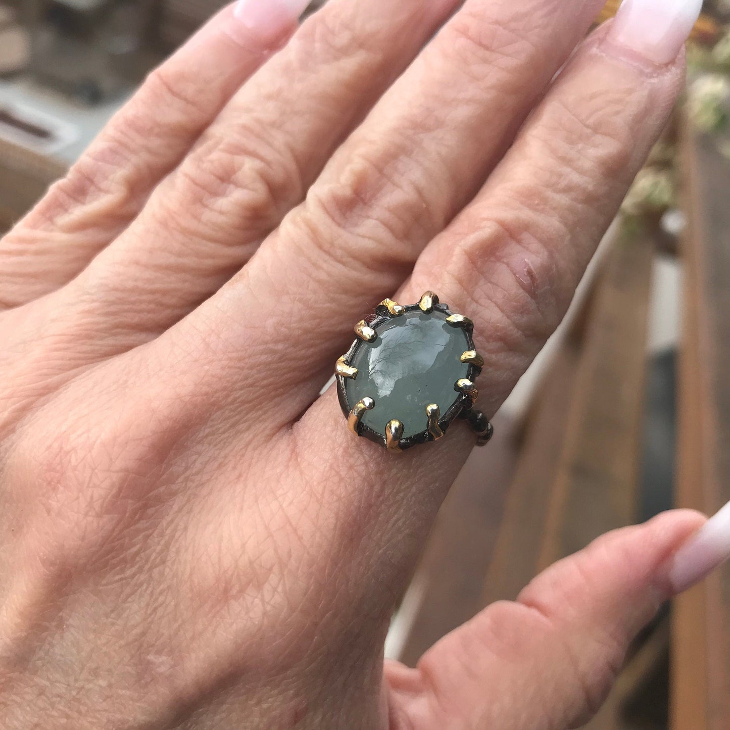 Sterling Silver Handmade Aquamarine Artisan handmade ring 7.5 Colors Of Etnika