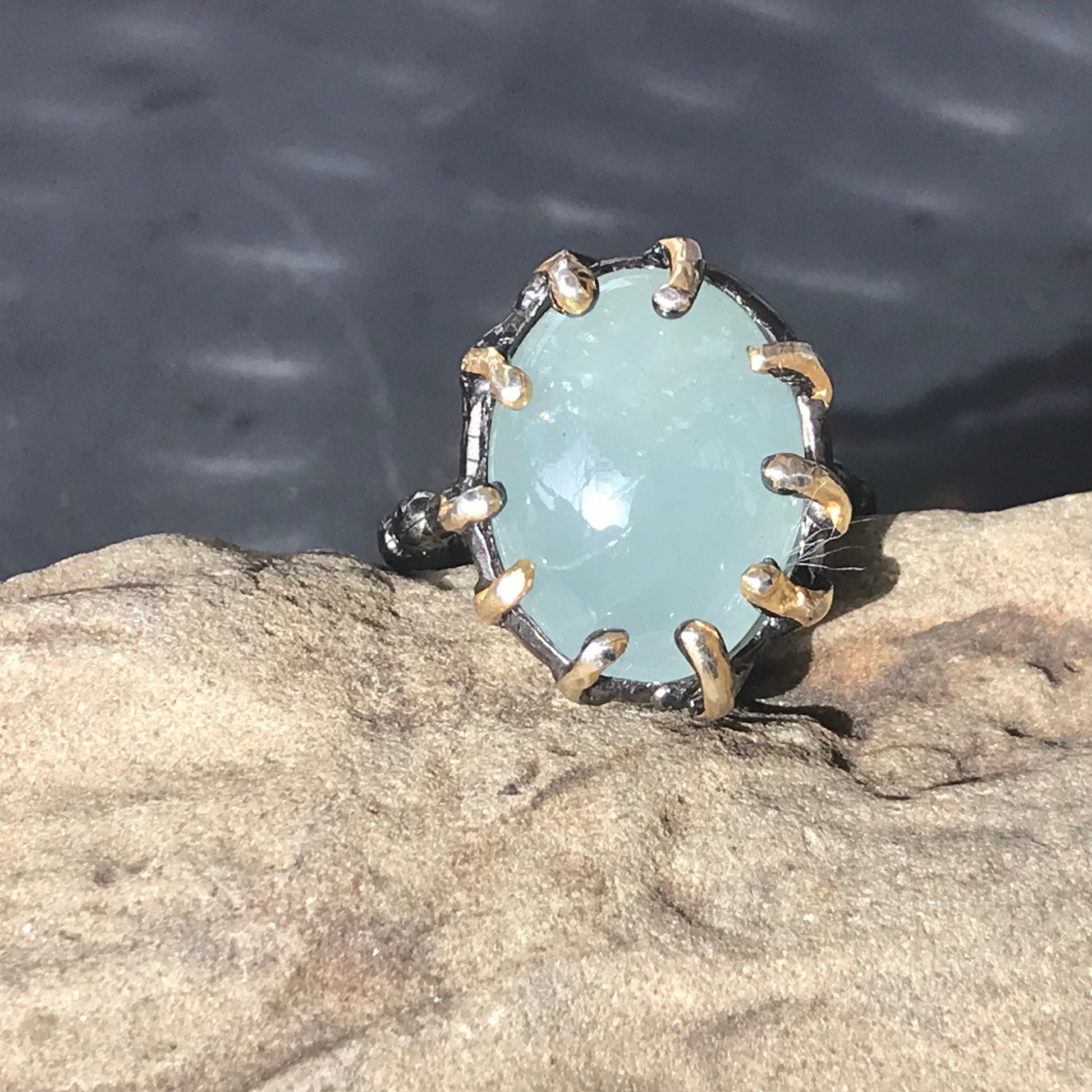 Sterling Silver Handmade Aquamarine Artisan handmade ring 7.5 Colors Of Etnika