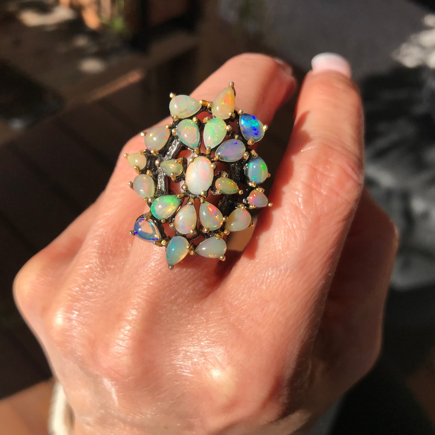 Sterling Silver Fire opal cluster Ring 8 handmade Colors Of Etnika
