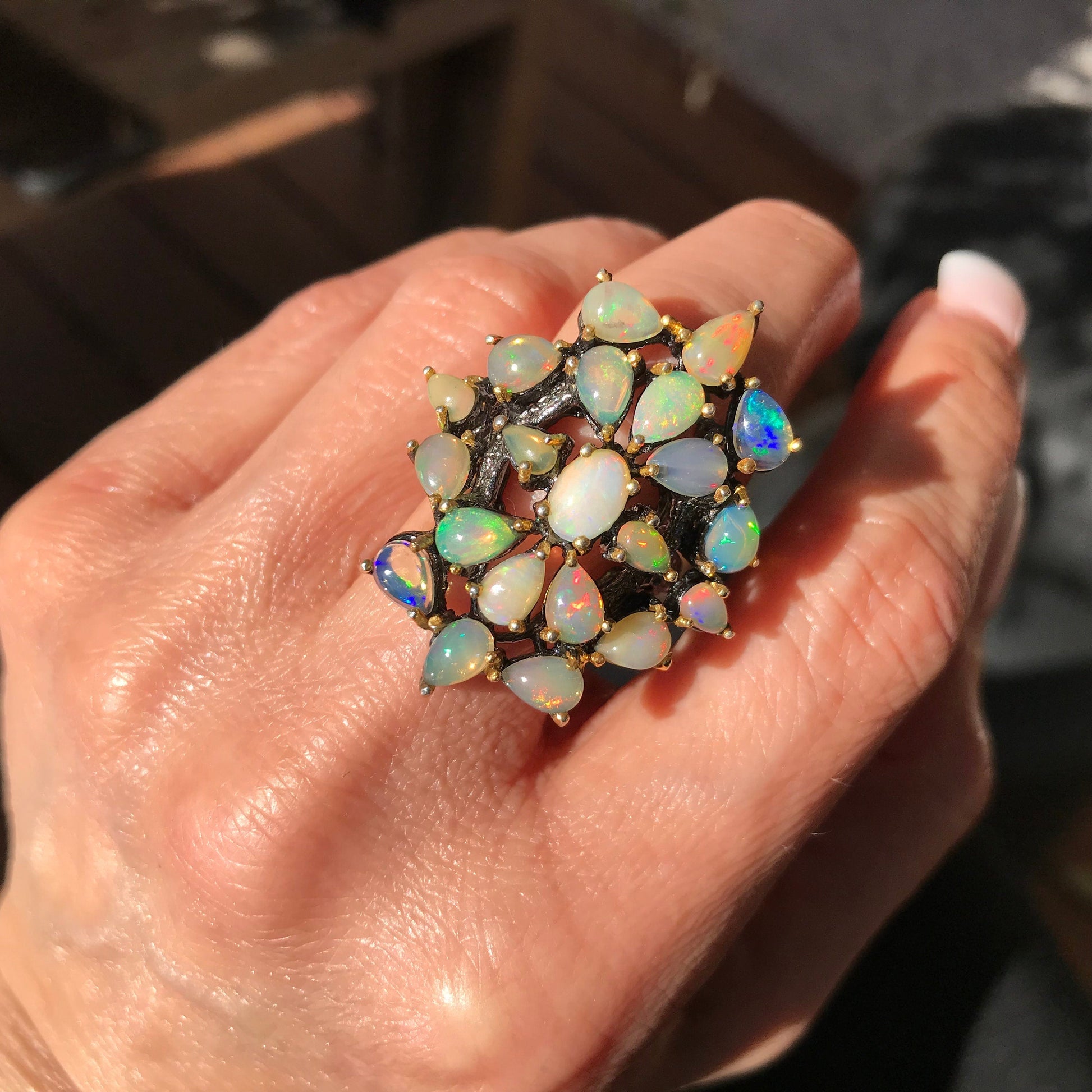 Sterling Silver Fire opal cluster Ring 8 handmade Colors Of Etnika
