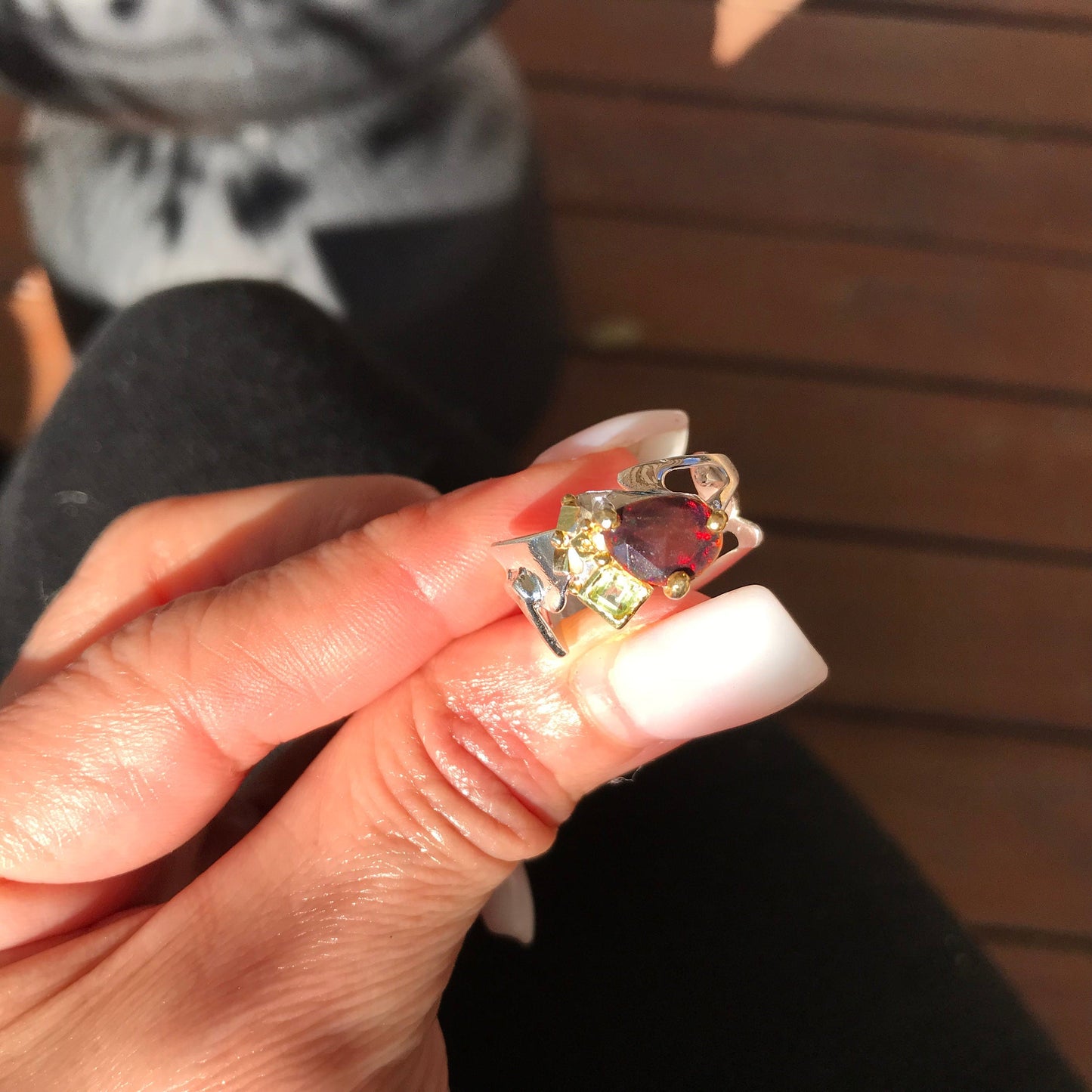 sterling silver Natural black red fire opal  band ring 8 Colors Of Etnika
