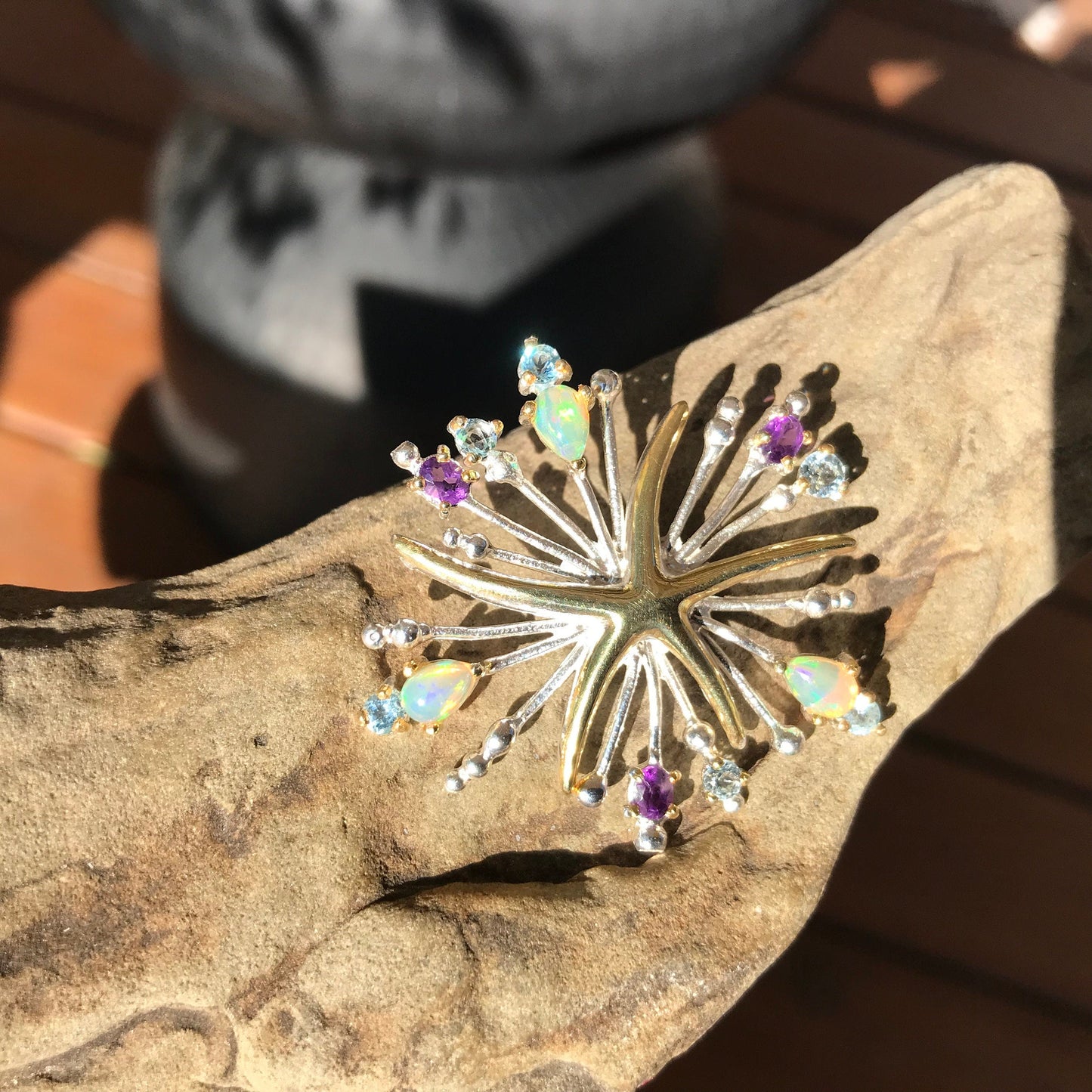 Natural fire  opal Sterling Silver pendant for Necklace starfish Colors Of Etnika