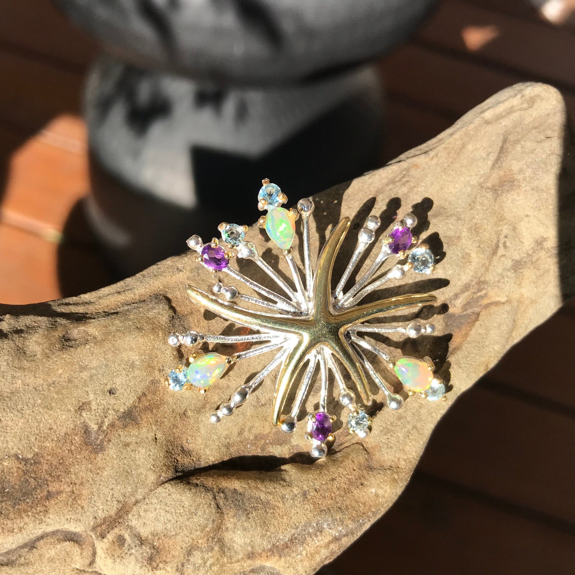 Natural fire  opal Sterling Silver pendant for Necklace starfish Colors Of Etnika
